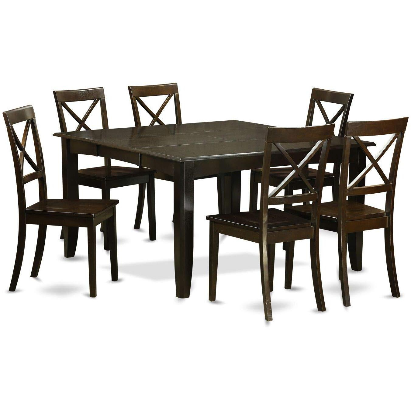 East West Furniture Pfbo7-Cap-W 7 Piece Dining Room Table Set Consist Of A Square Kitchen Table With Butterfly Leaf And 6 Dining Chairs  54X54 Inch  Cappuccino