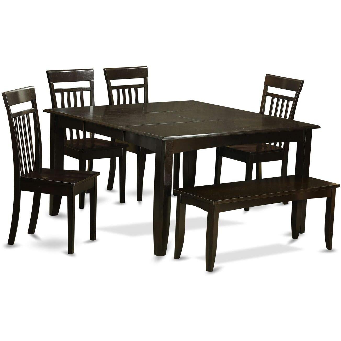 East West Furniture Pfca6-Cap-W 6 Piece Kitchen Table Set Contains A Square Dining Table With Butterfly Leaf And 4 Dining Chairs With A Bench  54X54 Inch  Cappuccino