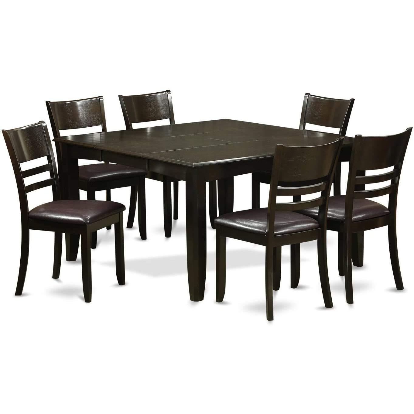 East West Furniture Pfly7-Cap-Lc 7 Piece Kitchen Table & Chairs Set Consist Of A Square Dining Table With Butterfly Leaf And 6 Faux Leather Dining Room Chairs  54X54 Inch  Cappuccino