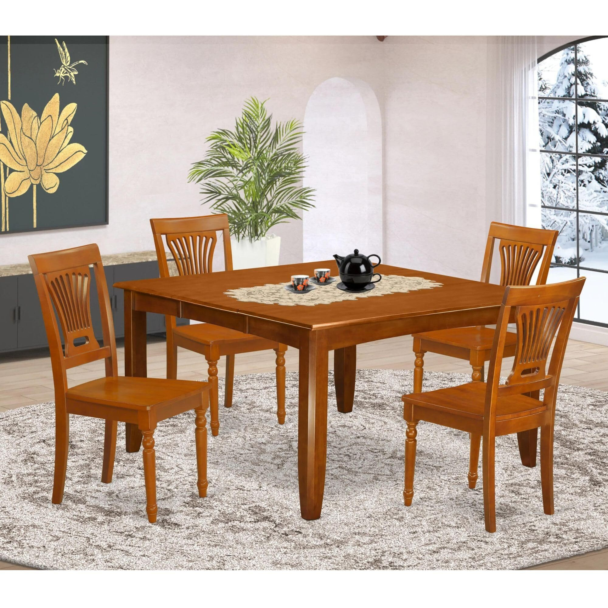 East West Furniture Parfait 5 Piece Kitchen Set Includes A Square Room Table With Butterfly Leaf And 4 Dining Chairs  54X54 Inch  Pfpl5-Sbr-W