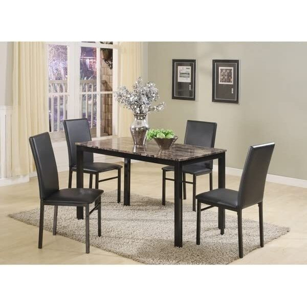 Roundhill Furniture 5 Piece Citico Metal Dinette Set With Laminated Faux Marble Top - Black