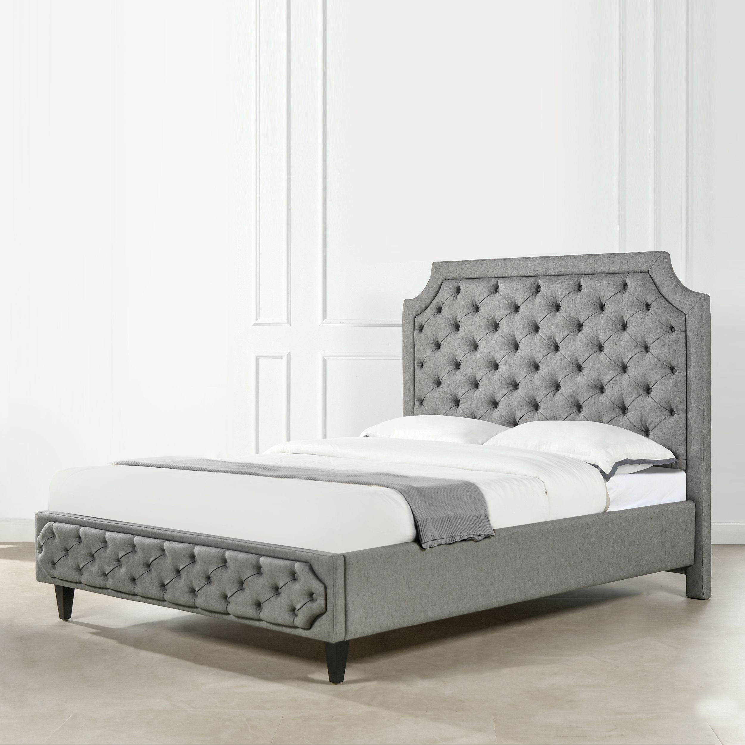 David Tufted Wingback King Bed  Dark Charcoal Grey Velvet