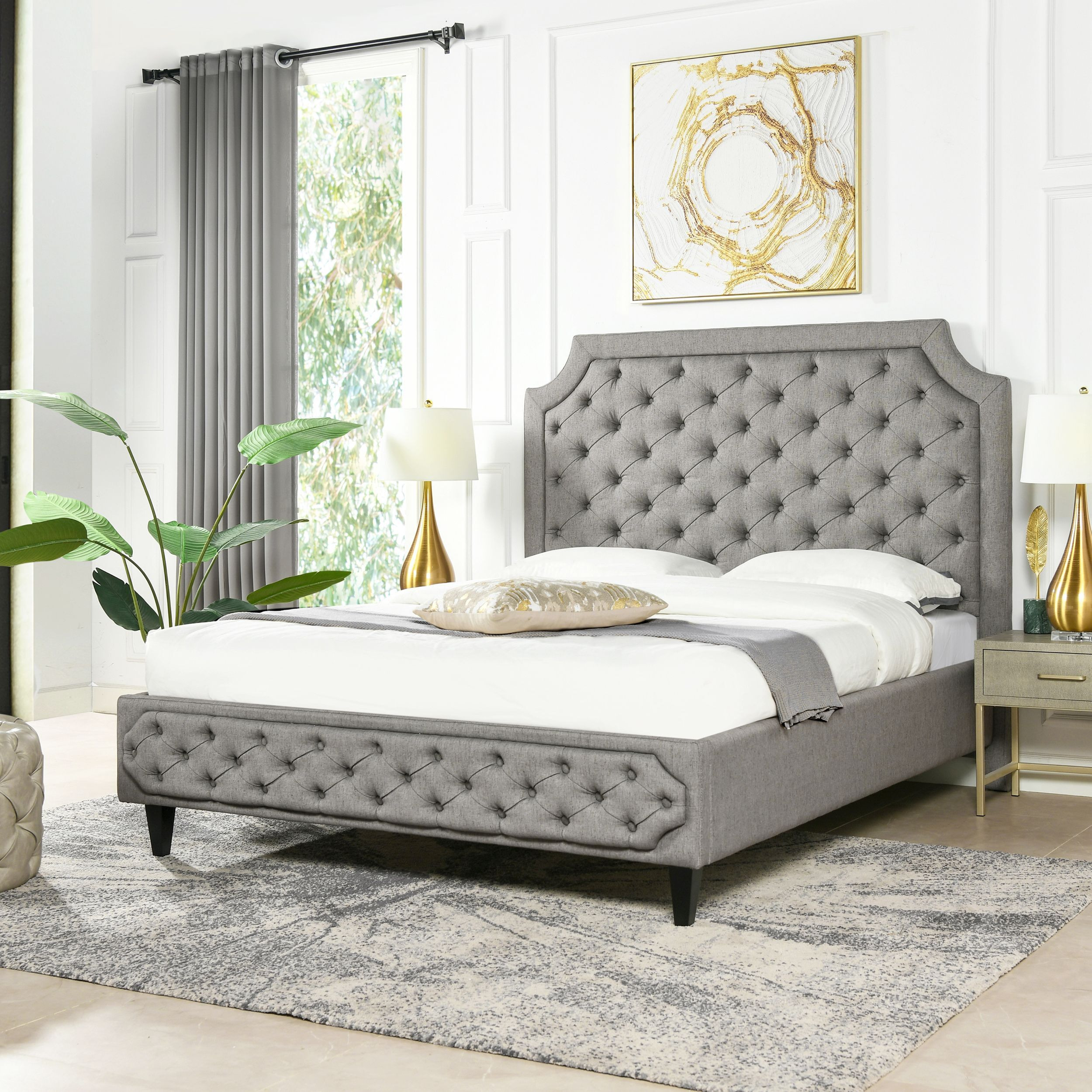 David Tufted Wingback King Bed  Dark Charcoal Grey Velvet