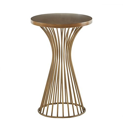 Ink+Ivy Mercer Accent Table - Wire Frame Pedestal Base  Round Top Modern Mid-Century Hour Glass Retro Design  30 High  Bronze