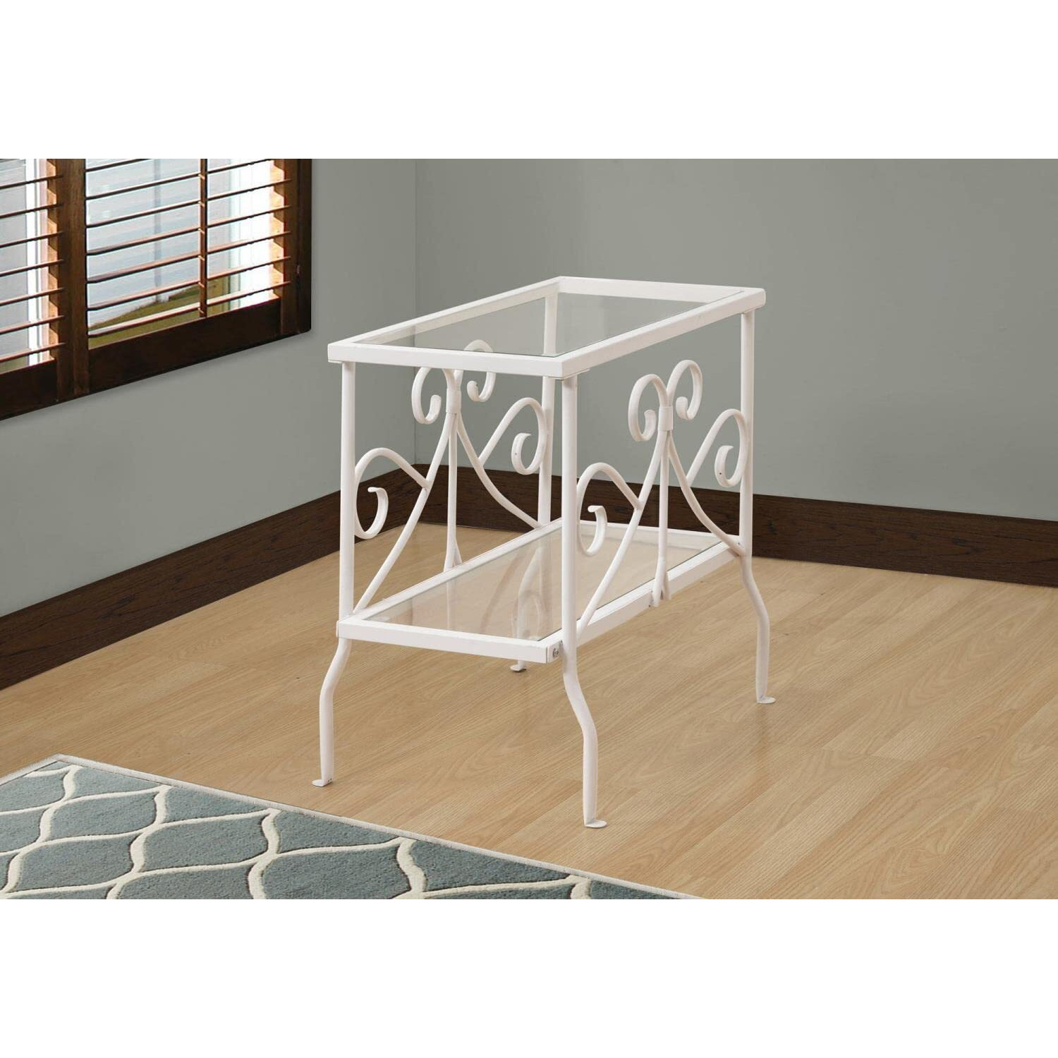 Accent Table  Side  End  Nightstand  Lamp  Living Room  Bedroom  Metal  Tempered Glass  White  Clear  Traditional