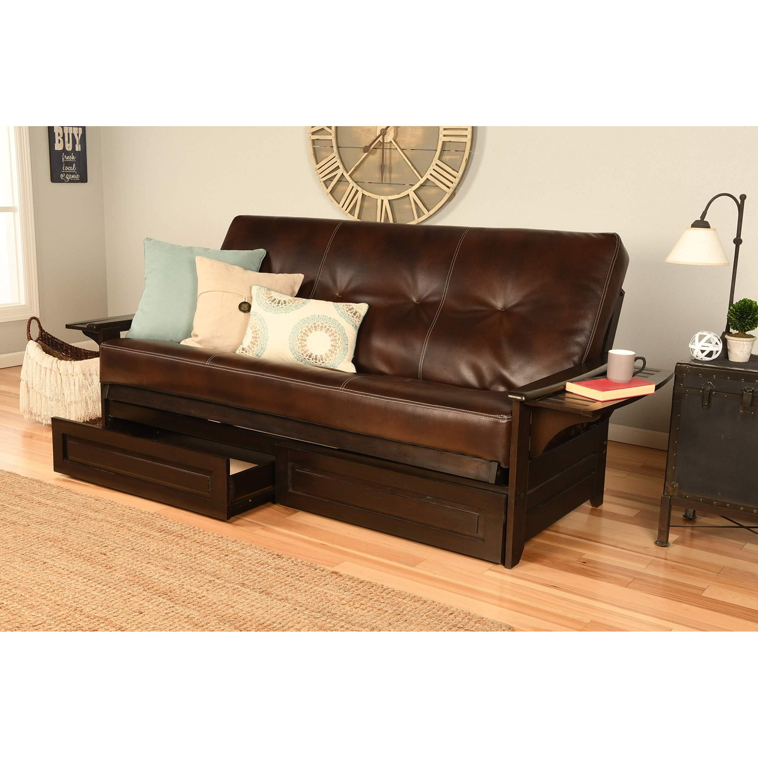 Kodiak Futons Phoenix Full Size Futon In Espresso Finish With Storage Drawers  Oregon Trail Java