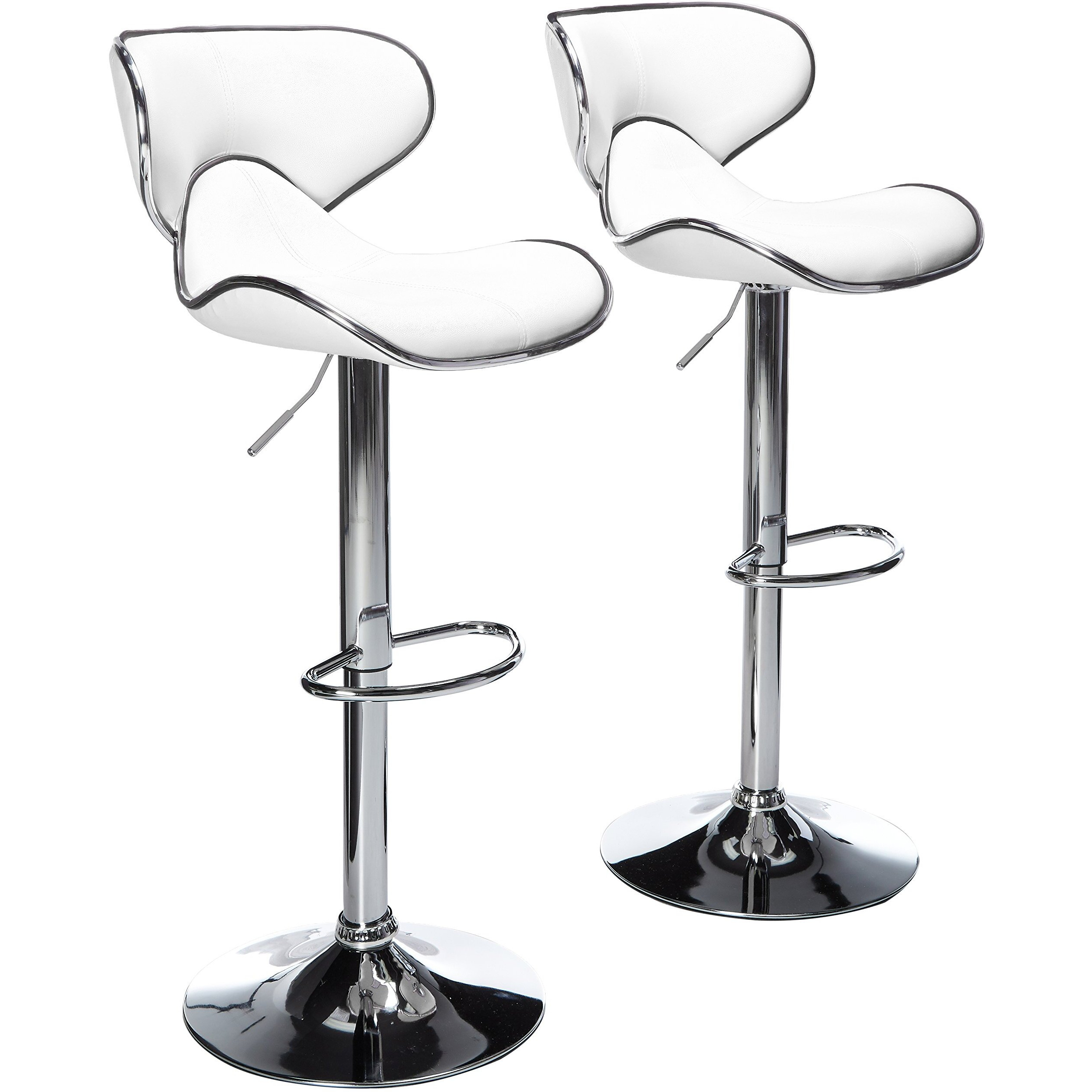 Roundhill Furniture Masaccio Cushioned Leatherette Upholstery Airlift Adjustable Swivel Barstool With Chrome Base  Set Of 2  White