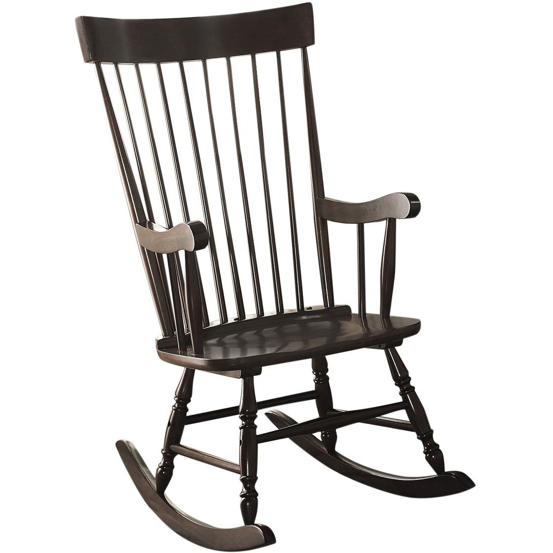 Acme Arlo Wooden Rocking Chair With Spindle Back And Recessed Armrest In Black