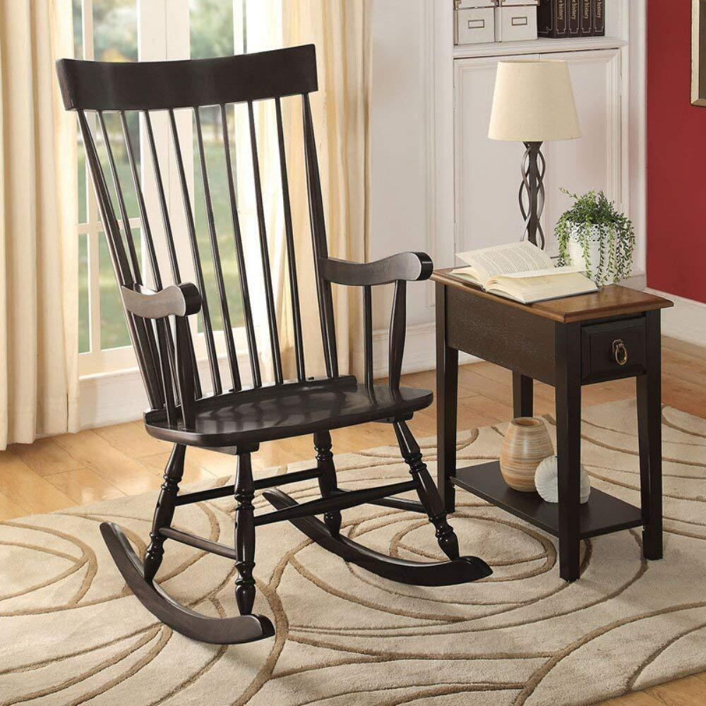 Acme Arlo Wooden Rocking Chair With Spindle Back And Recessed Armrest In Black