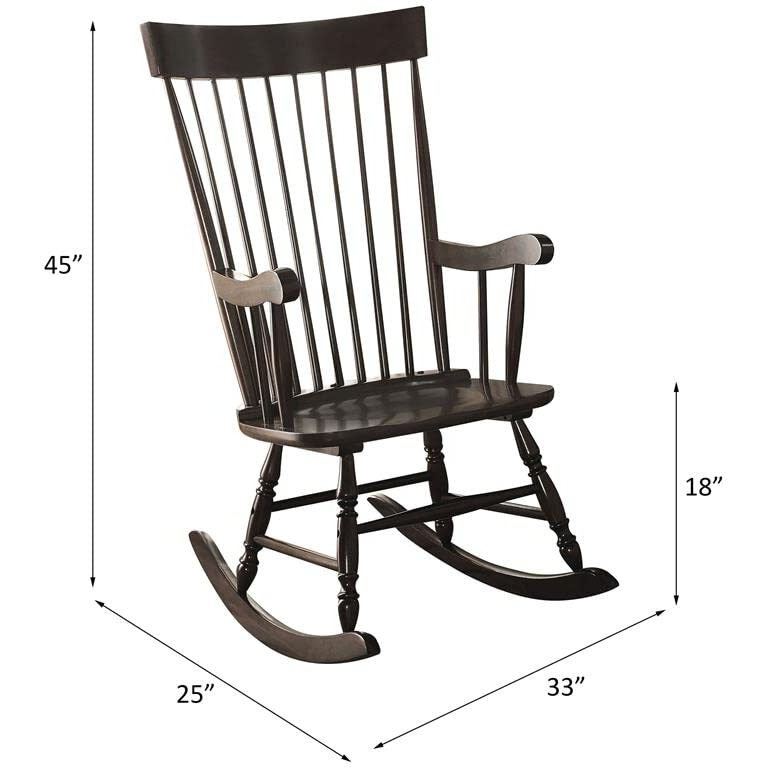 Acme Arlo Wooden Rocking Chair With Spindle Back And Recessed Armrest In Black