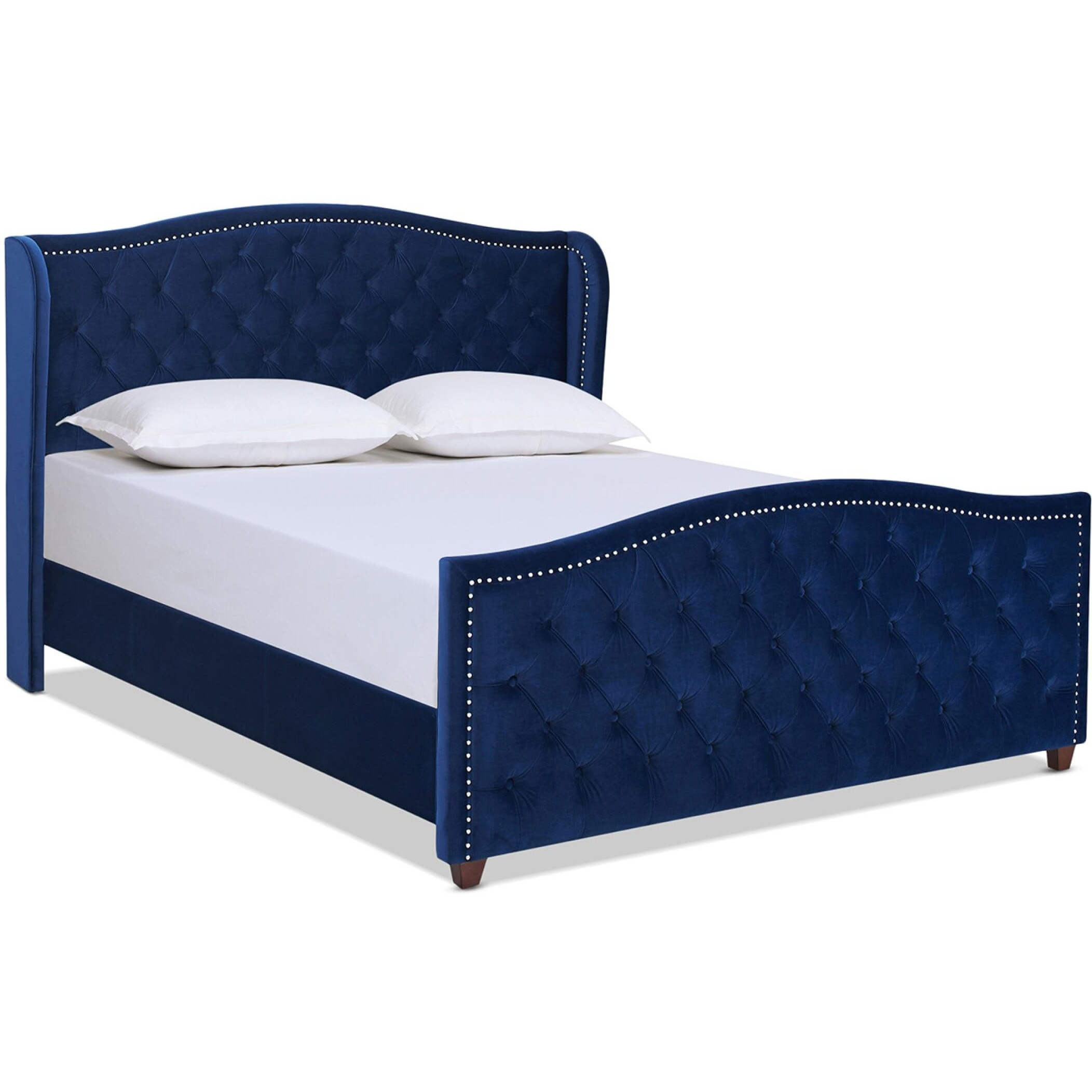 Jennifer Taylor Home Marcella Upholstered Shelter Headboard Bed Set  King  Navy Blue Velvet