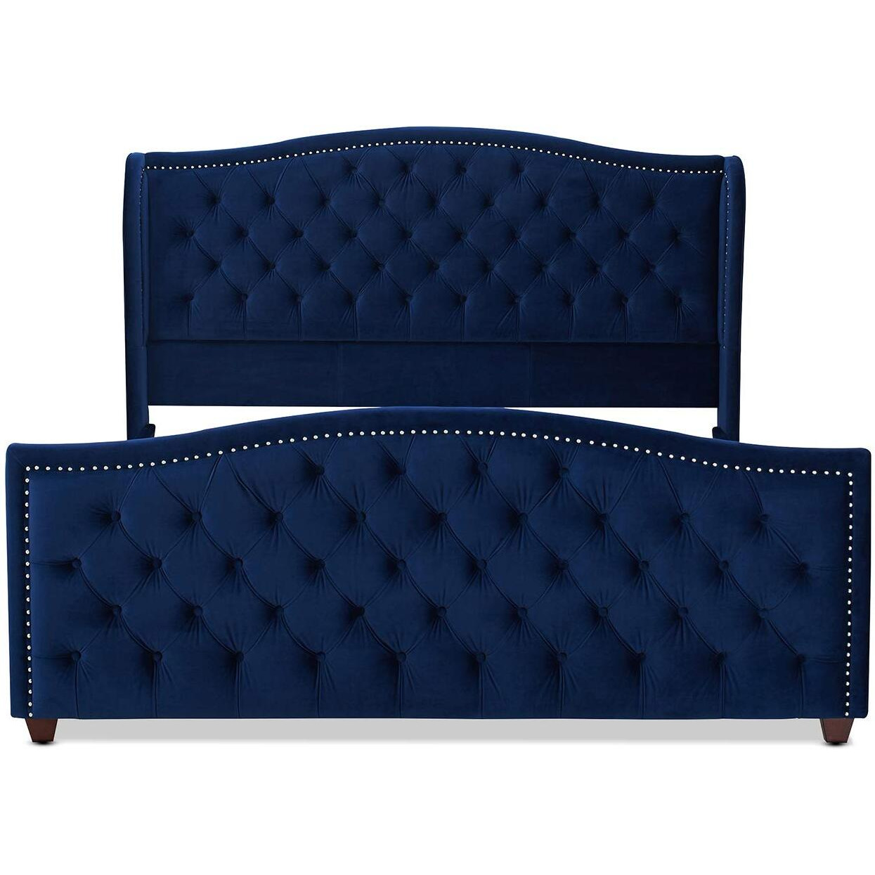 Jennifer Taylor Home Marcella Upholstered Shelter Headboard Bed Set  King  Navy Blue Velvet