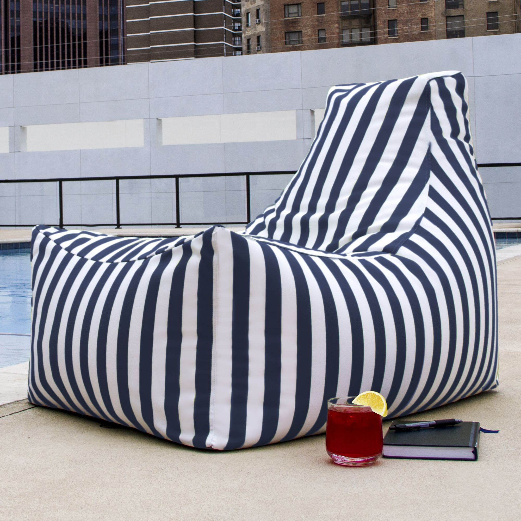 Jaxx Juniper Outdoor Bean Bag Patio Chair  Navy Stripes