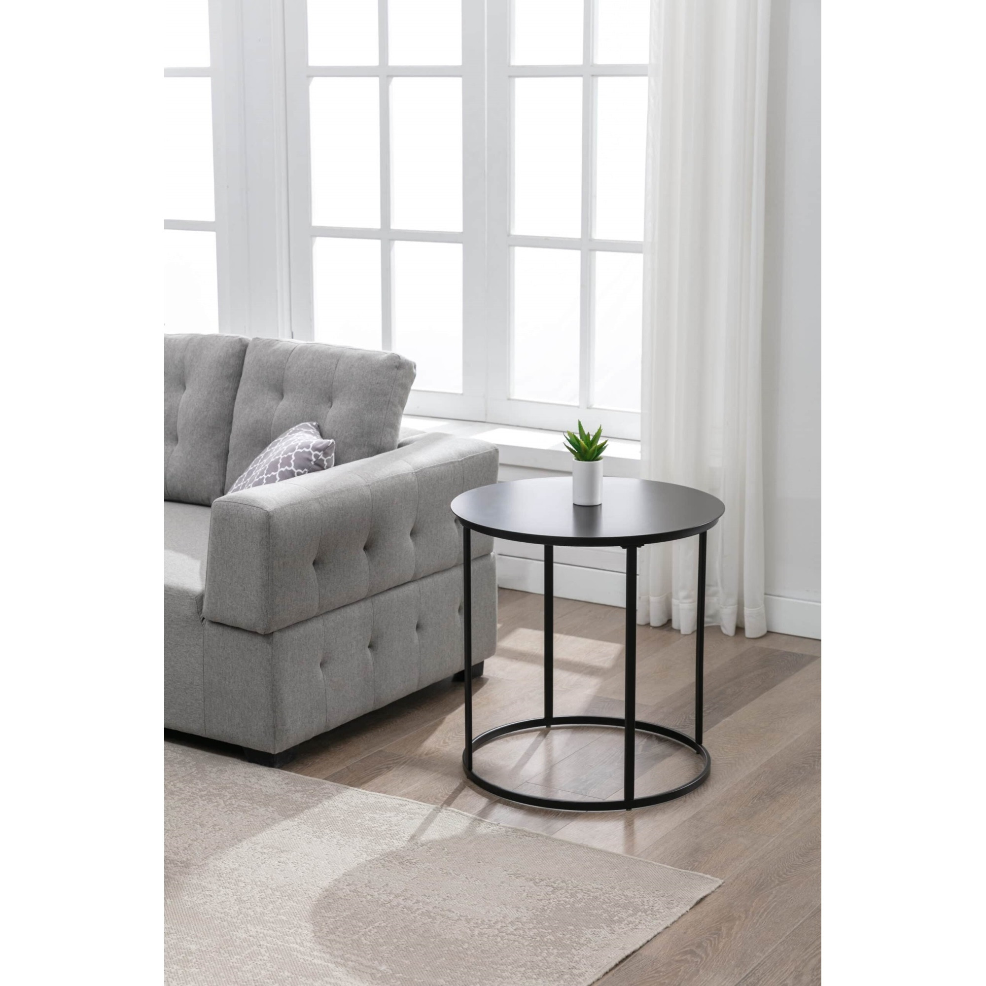 Landon Round Metal End Table - Black Finish