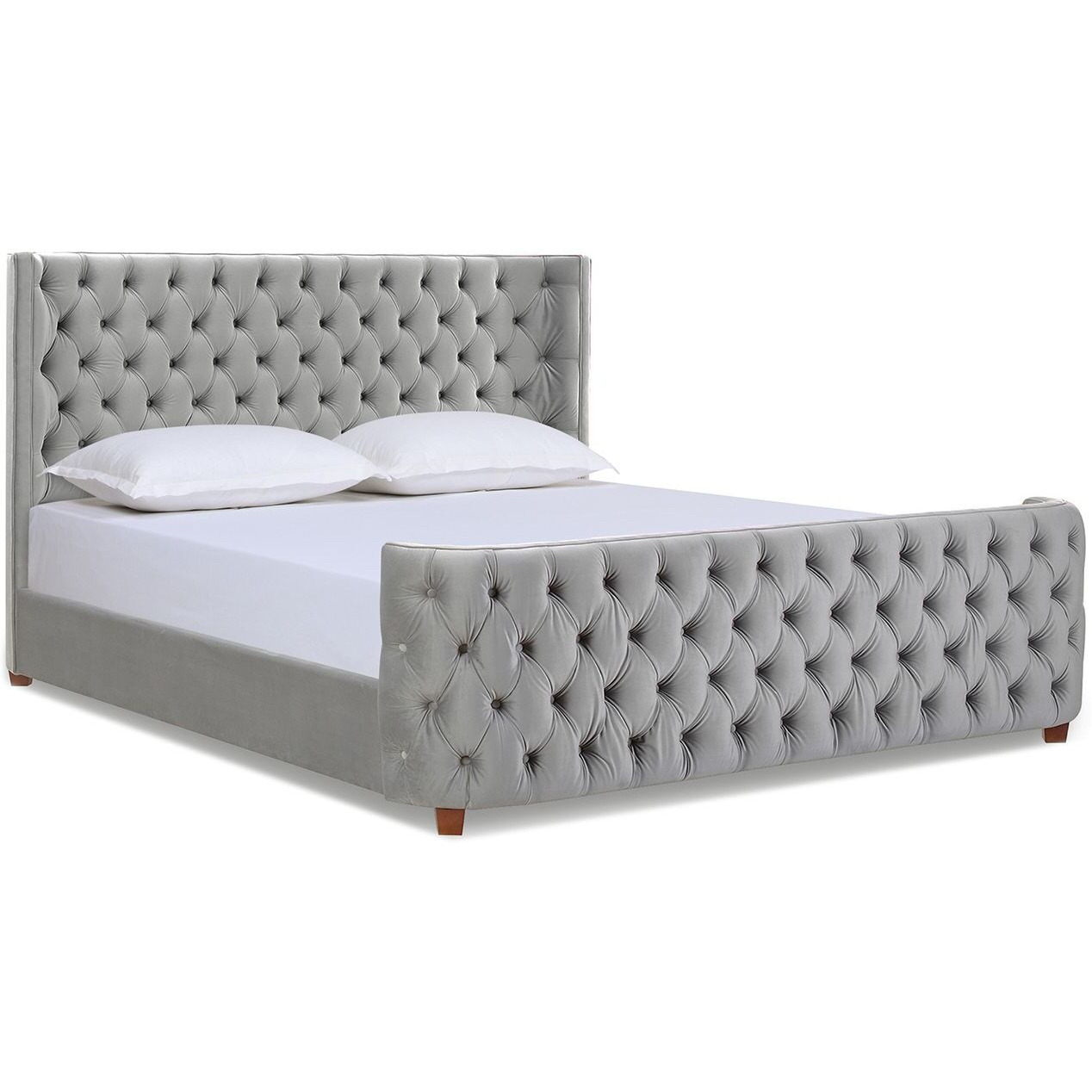 Brooklyn King Tufted Panel Bed Headboard And Footboard Set  Opal Grey Velvet