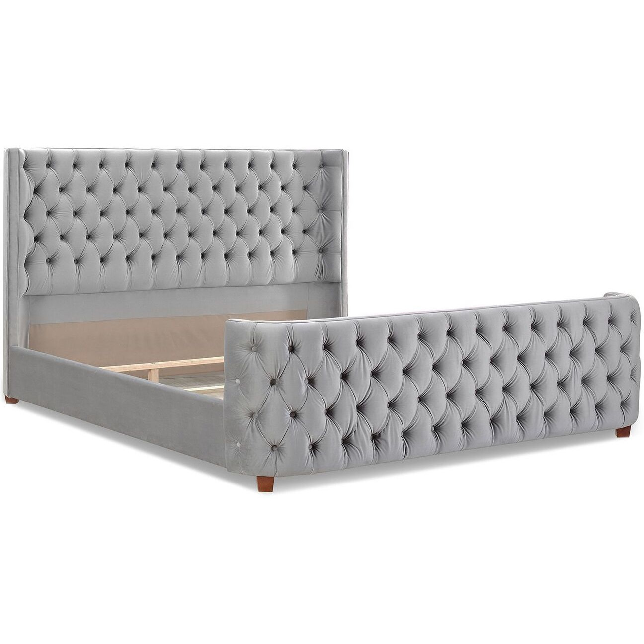 Brooklyn King Tufted Panel Bed Headboard And Footboard Set  Opal Grey Velvet