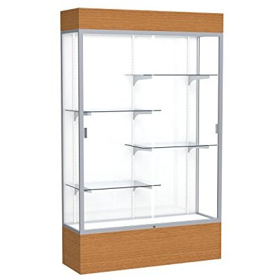 Reliant   48"&quotW X 80"&quotH X 16"&quotD  Lighted Floor Case  White Back  Satin Finish   Carmel Oak Base