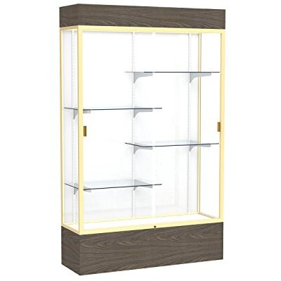 Reliant   48"&quotW X 80"&quotH X 16"&quotD  Lighted Floor Case  White Back  Champagne Finish   Walnut Vinyl Base