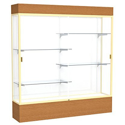 Reliant   72"&quotW X 80"&quotH X 16"&quotD  Lighted Floor Case  White Back  Champagne Finish   Carmel Oak Base