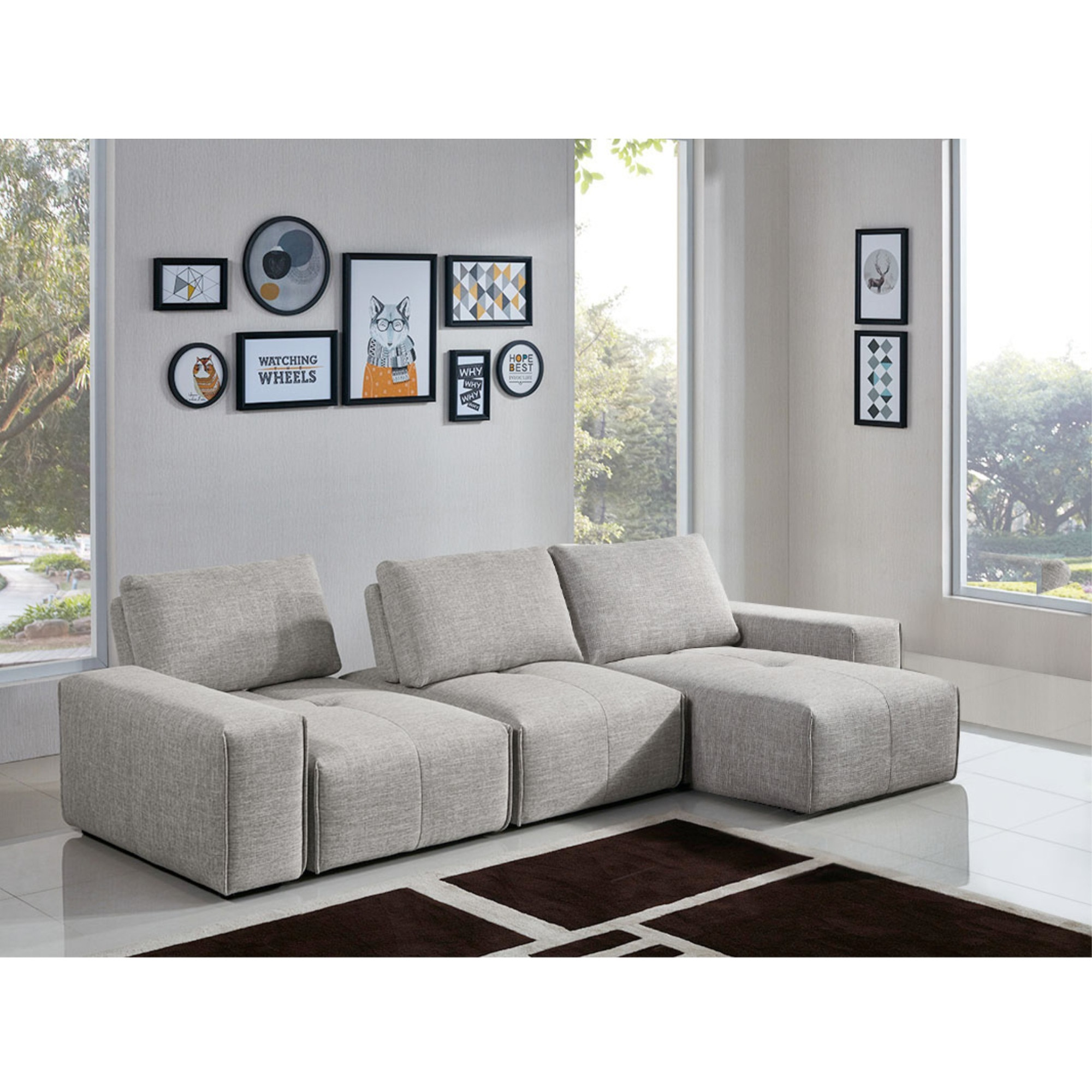 Jazz Modular 3-Seater Chaise Sectional With Adjustable Backrests In Light Brown Fabric By Diamond Sofa