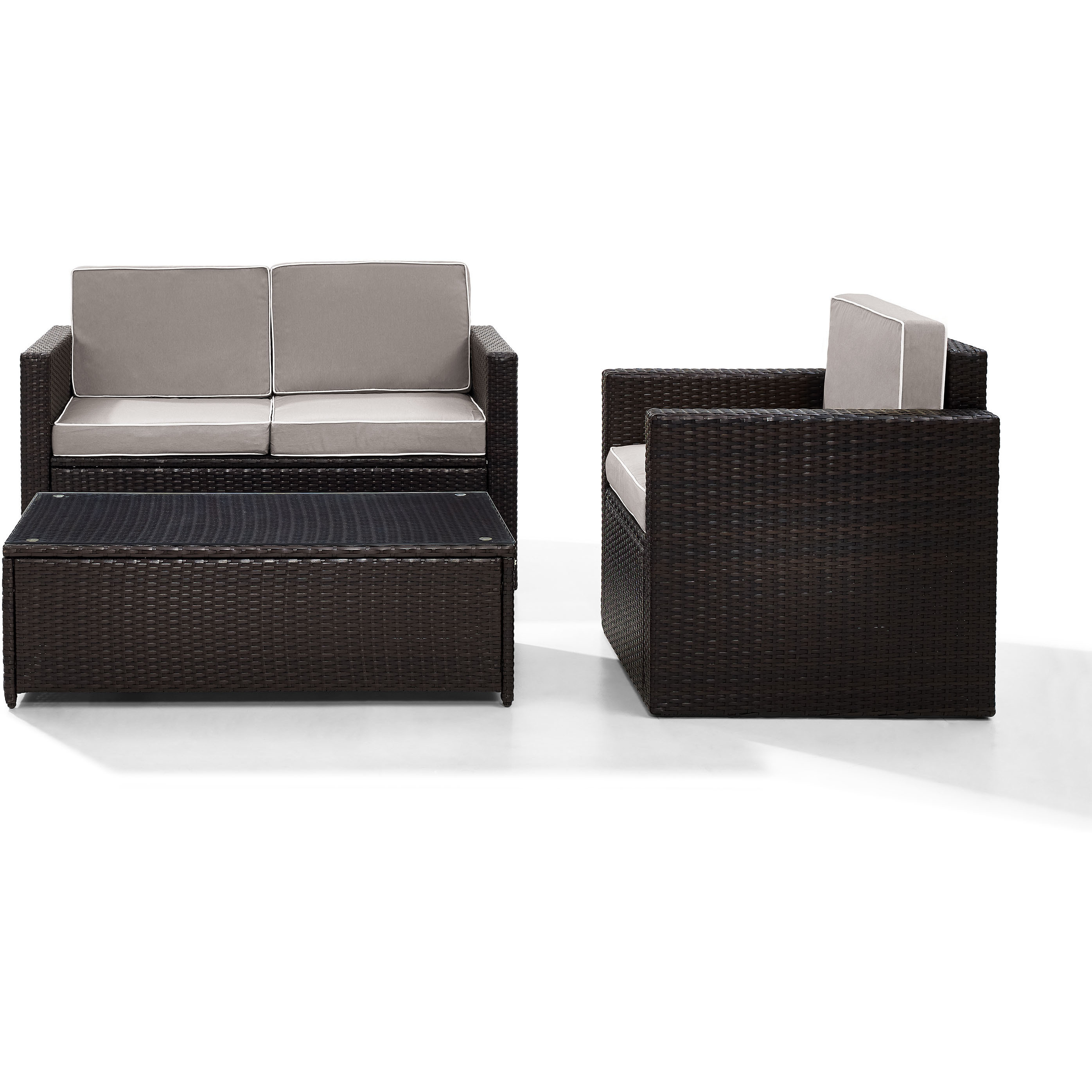 Palm Harbor 3Pc Outdoor Wicker Conversation Set Gray/Brown - Loveseat  Chair  & Coffee Table