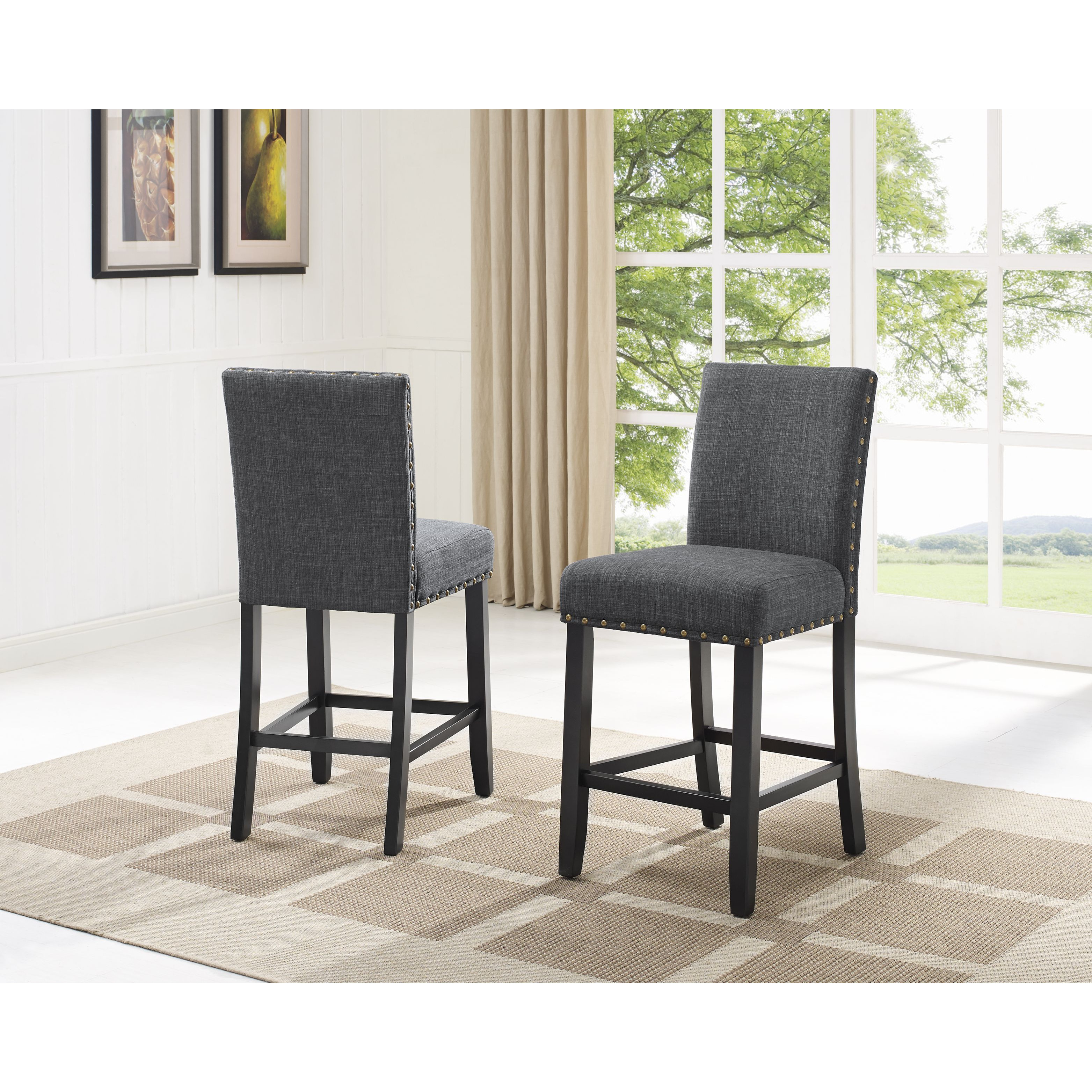 Biony Gray Fabric Counter Height Stools With Nailhead Trim  Set Of 2