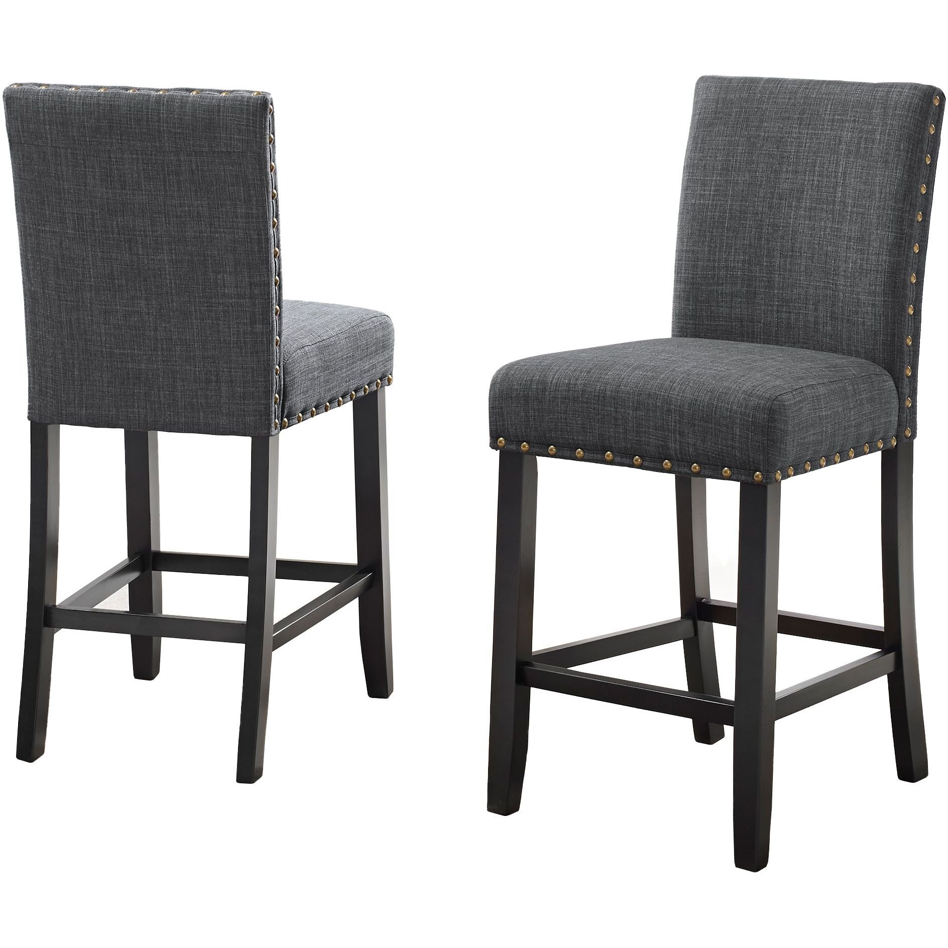 Biony Gray Fabric Counter Height Stools With Nailhead Trim  Set Of 2