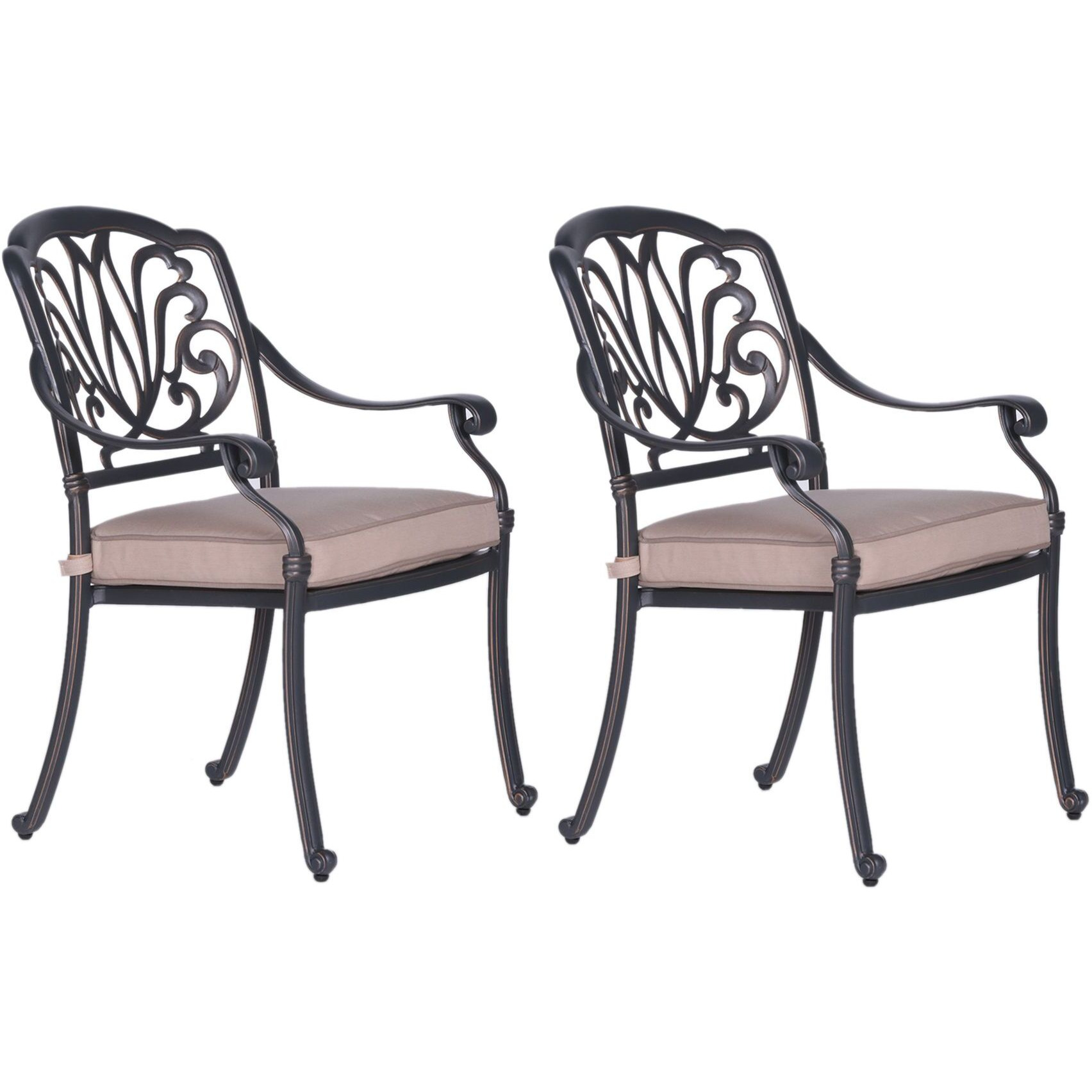 Patio Outdoor Aluminum Dining Armchair With Cushion  Set Of 2  Spectrum Sand(D0102H7C6B6)