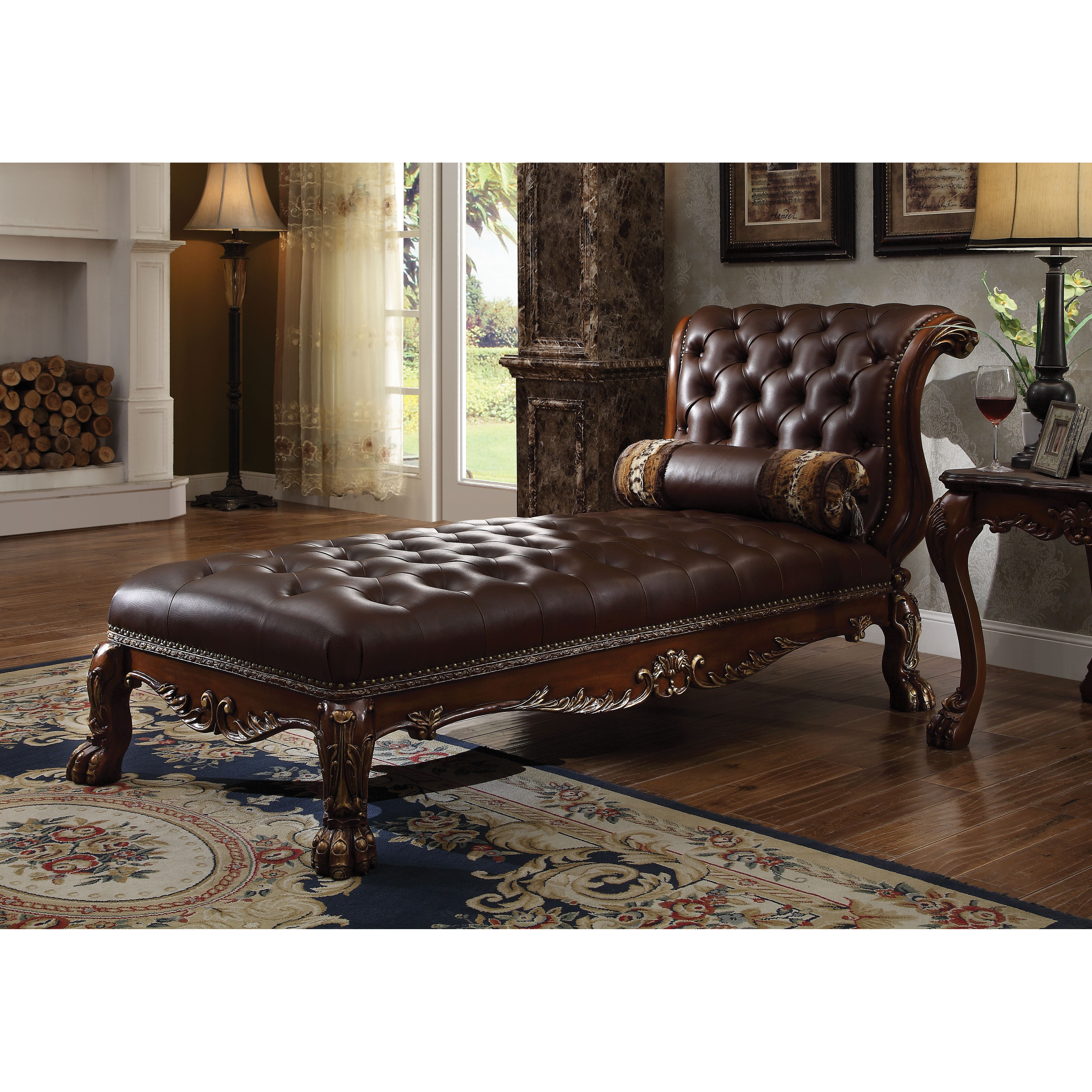 Dresden - Chaise & Pillow Pu & Cherry Oak