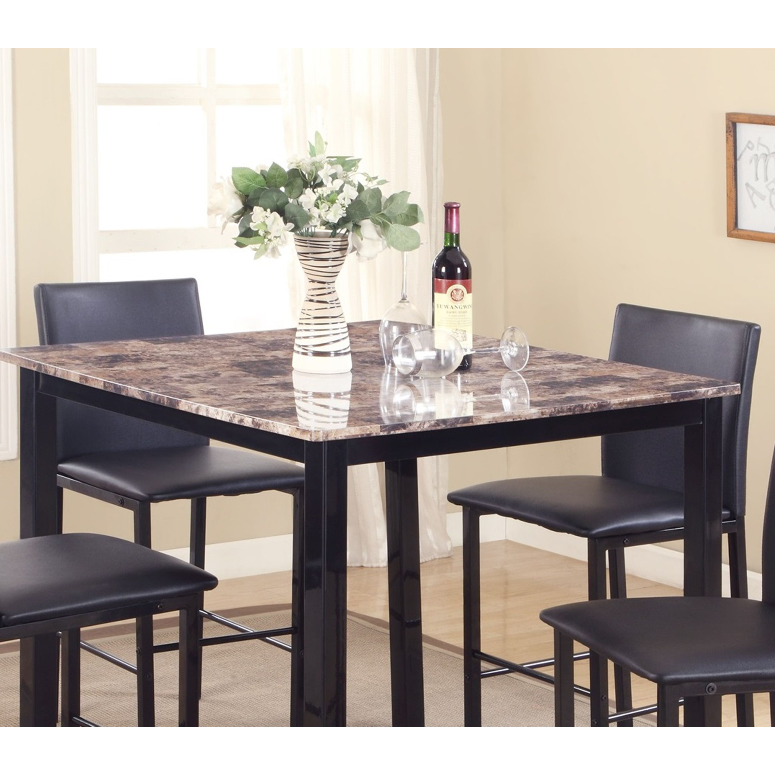 5 Piece Citico Counter Height Metal Dinette Set With Laminated Faux Marble Top  Black