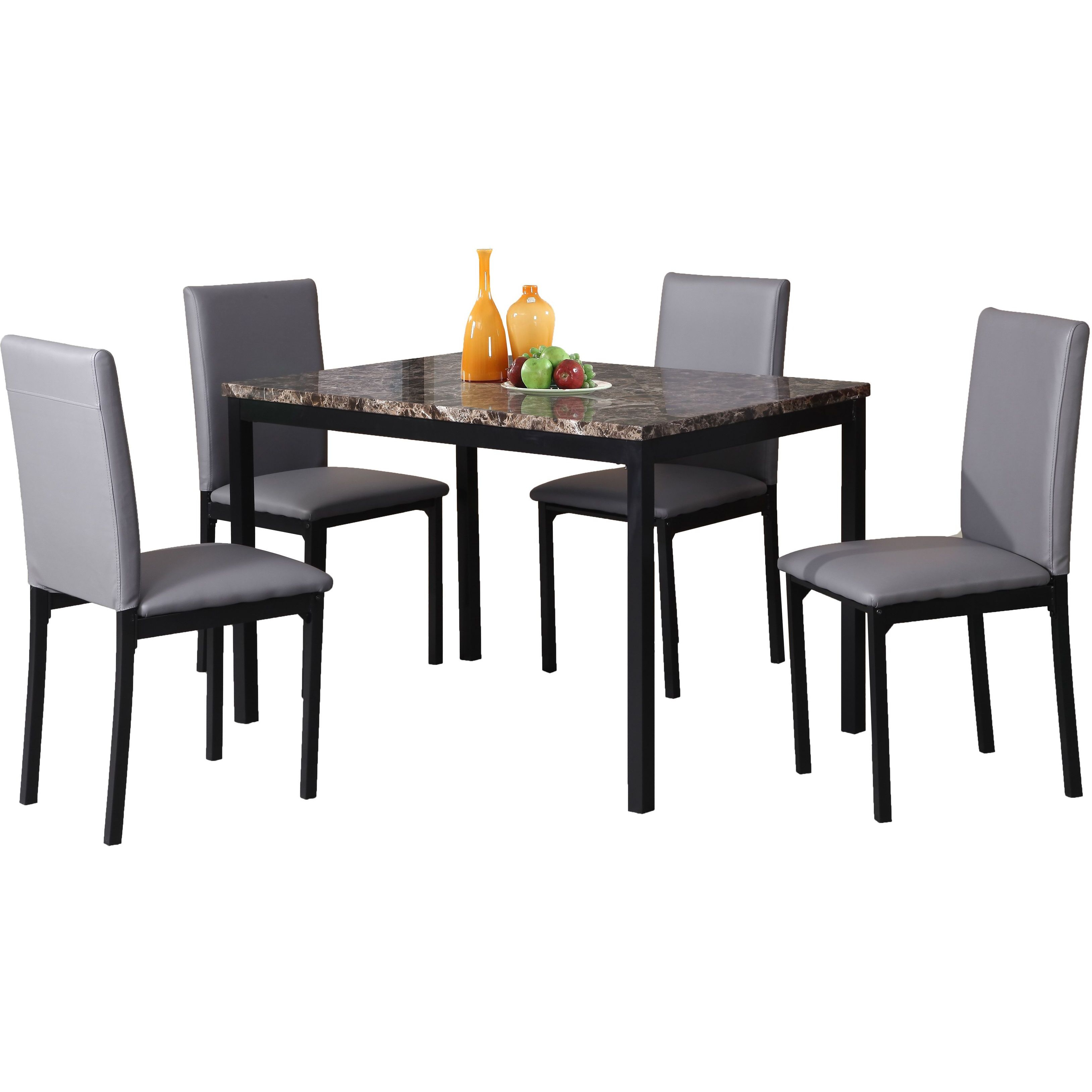 5 Piece Citico Metal Dinette Set With Laminated Faux Marble Top  Gray