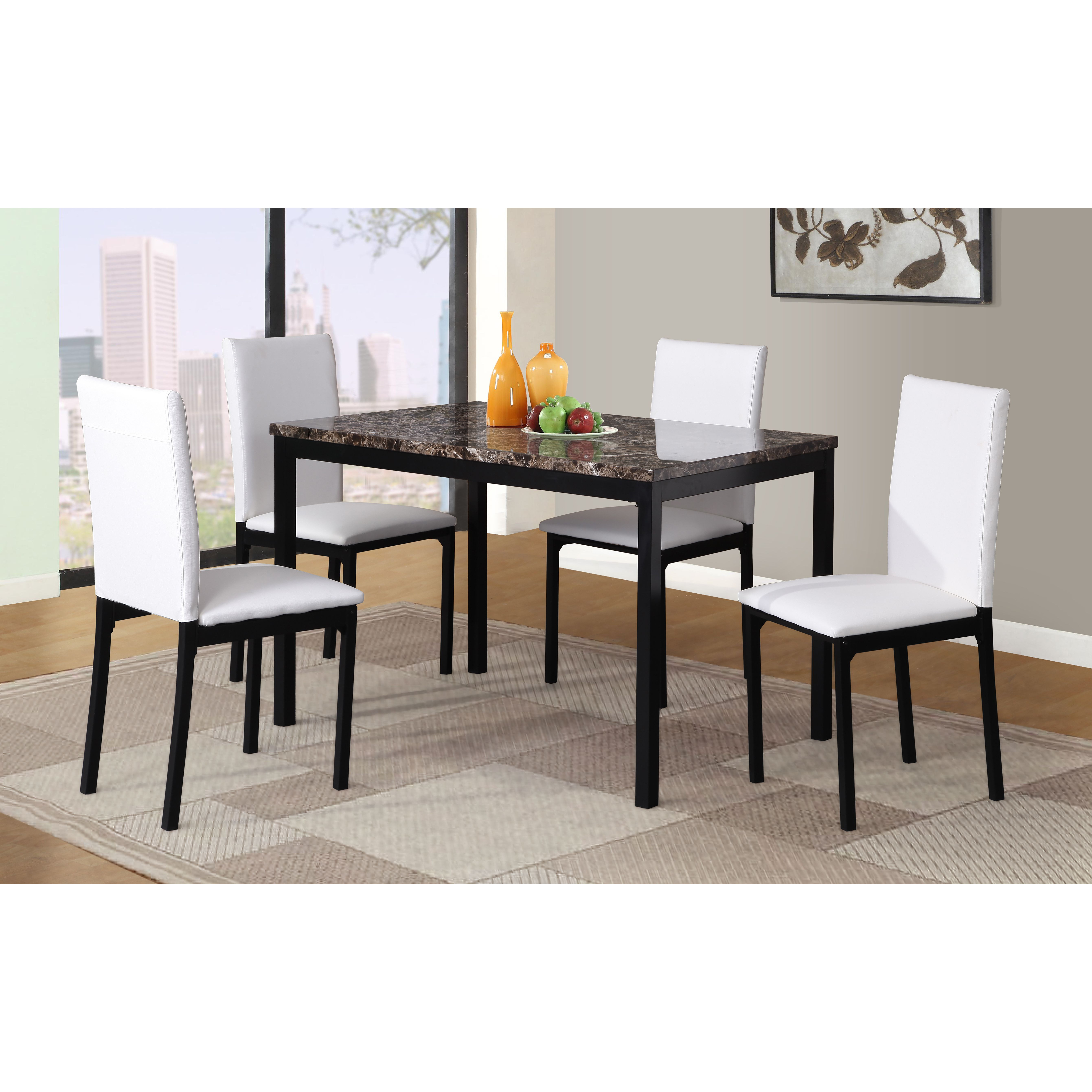 Citico 5-Piece Metal Dinette Set With Laminated Faux Marble Top  White