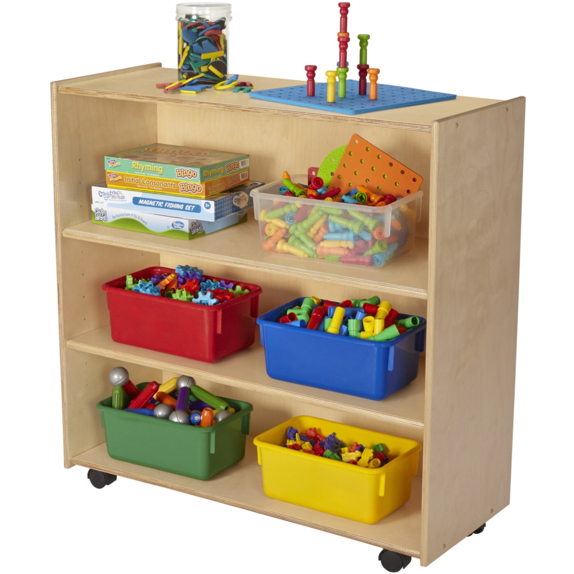 Childcraft Mobile Open Adjustable Shelving Unit With Locking Casters  3 Shelves