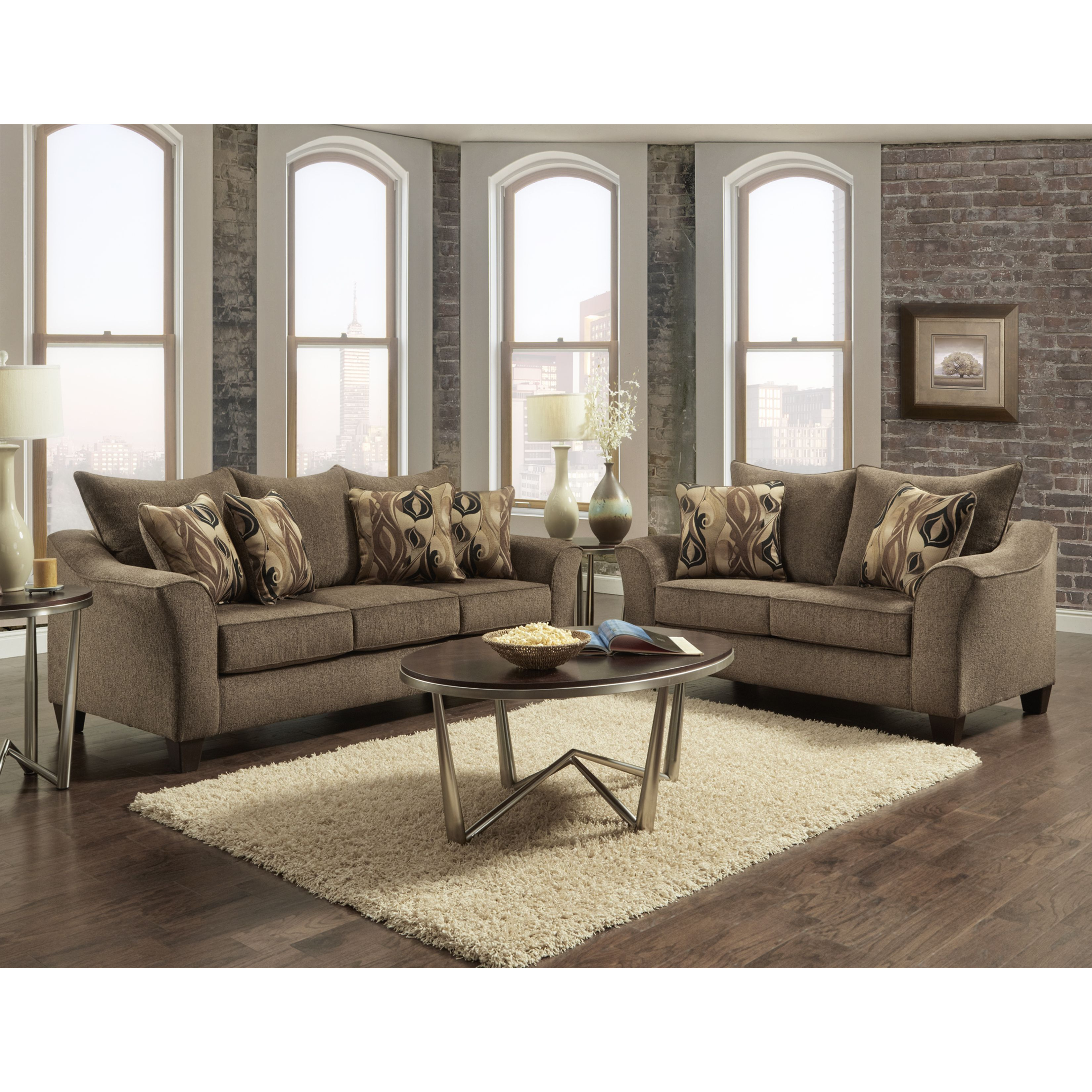 Camero Cafe Fabric Pillowback Sofa