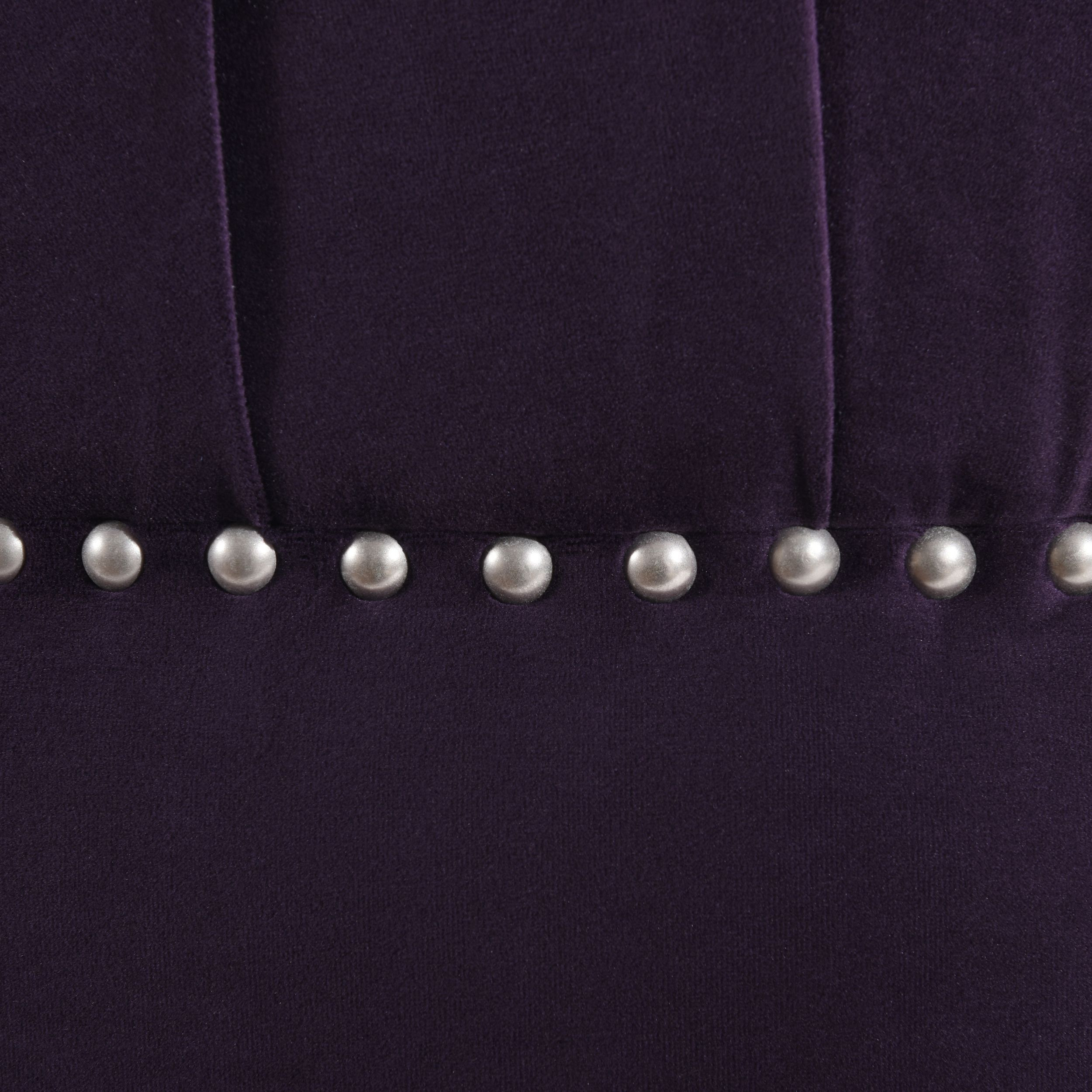 Dawn Tufted Round Ottoman Nailhead Accents  Purple Velvet