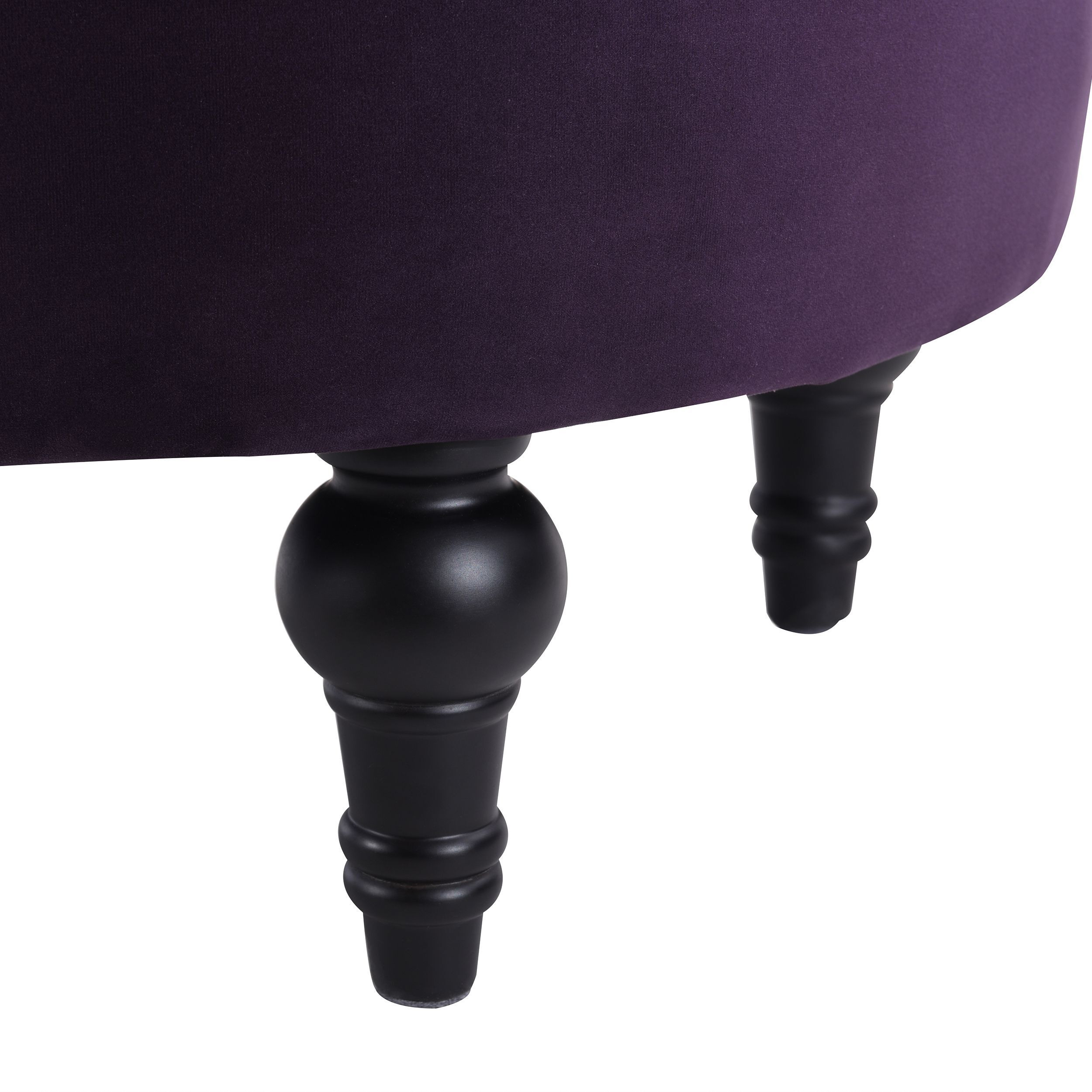 Dawn Tufted Round Ottoman Nailhead Accents  Purple Velvet