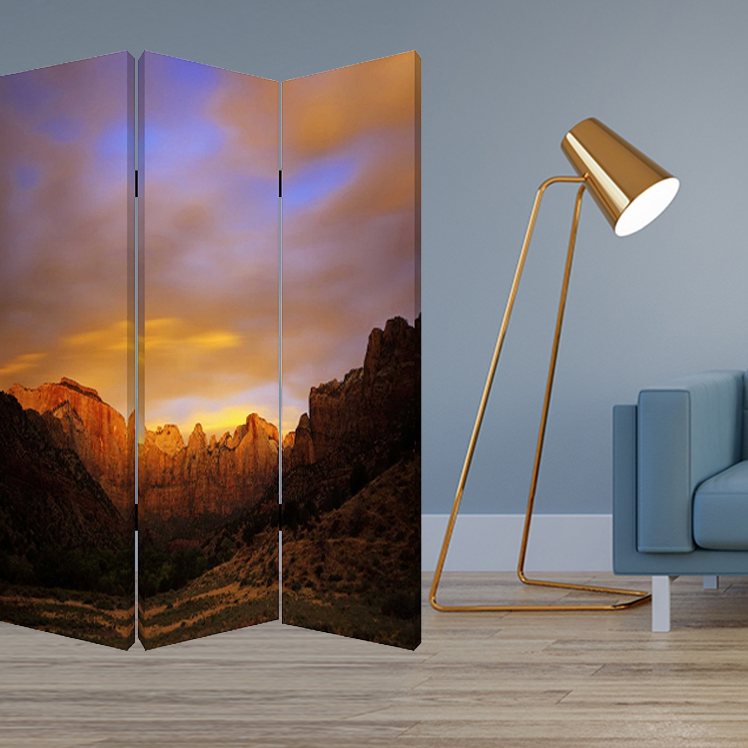 1 X 48 X 72 Multi Color Wood Canvas Desert  Screen