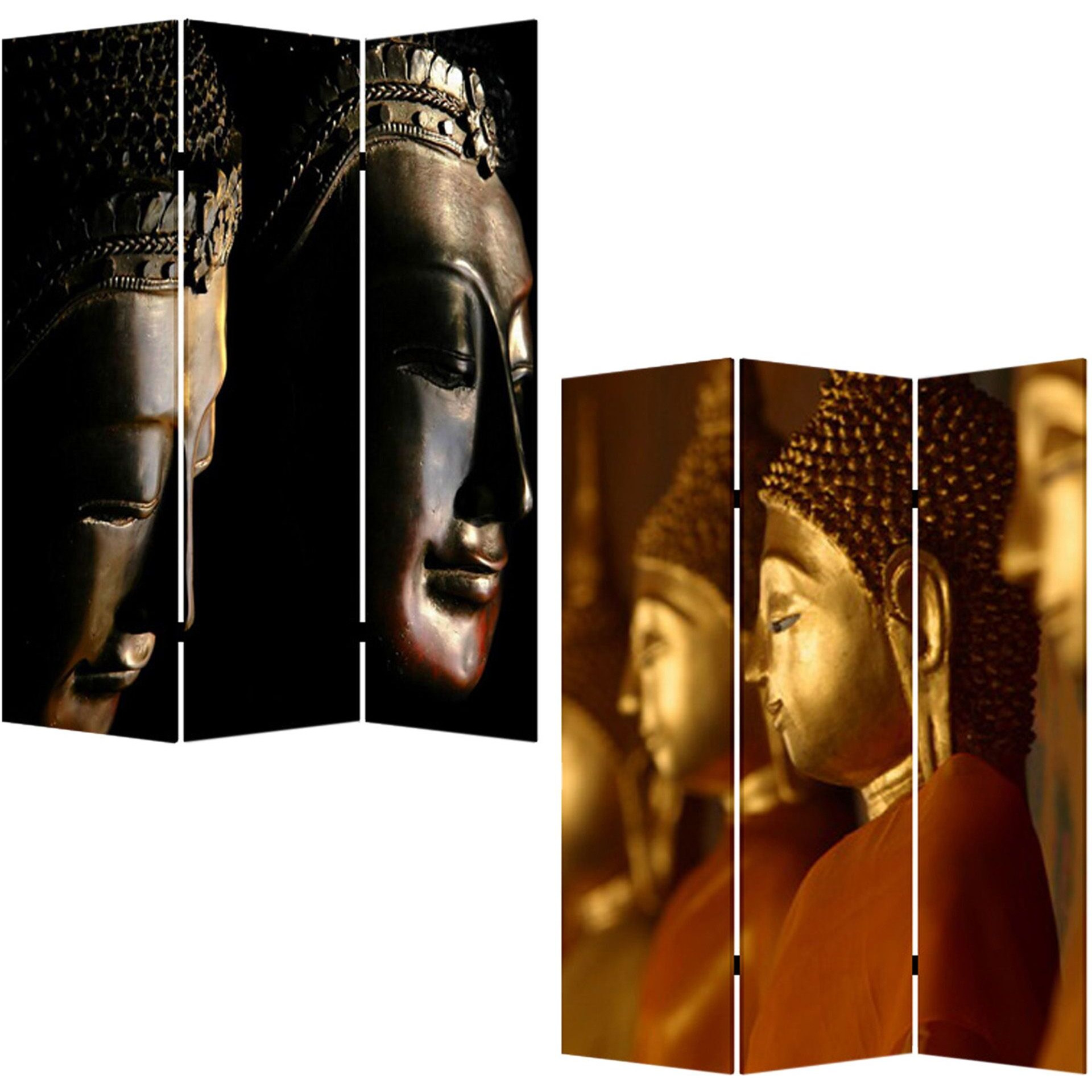 1"" X 48"" X 72"" Multi Color Wood Canvas Budda  Screen