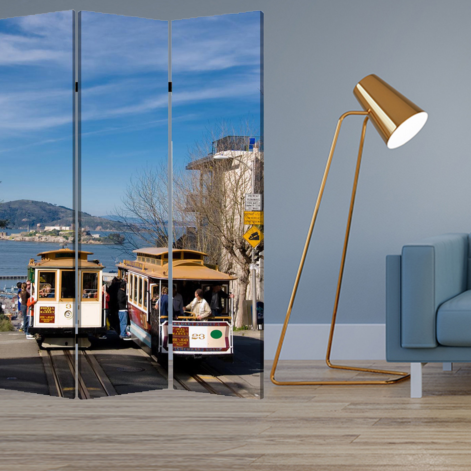 1"" X 48"" X 72"" Multi Color Wood Canvas San Francisco  Screen