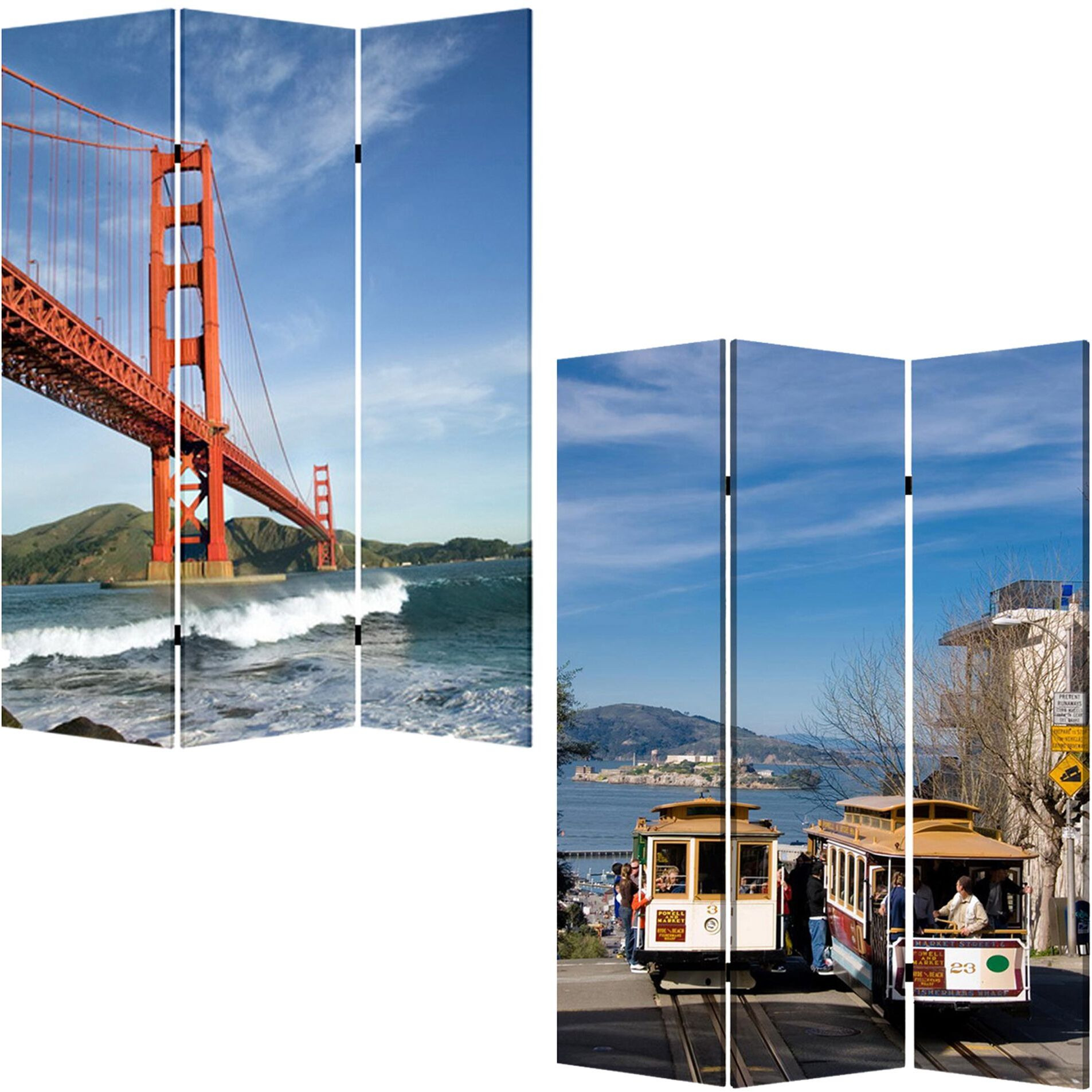 1"" X 48"" X 72"" Multi Color Wood Canvas San Francisco  Screen