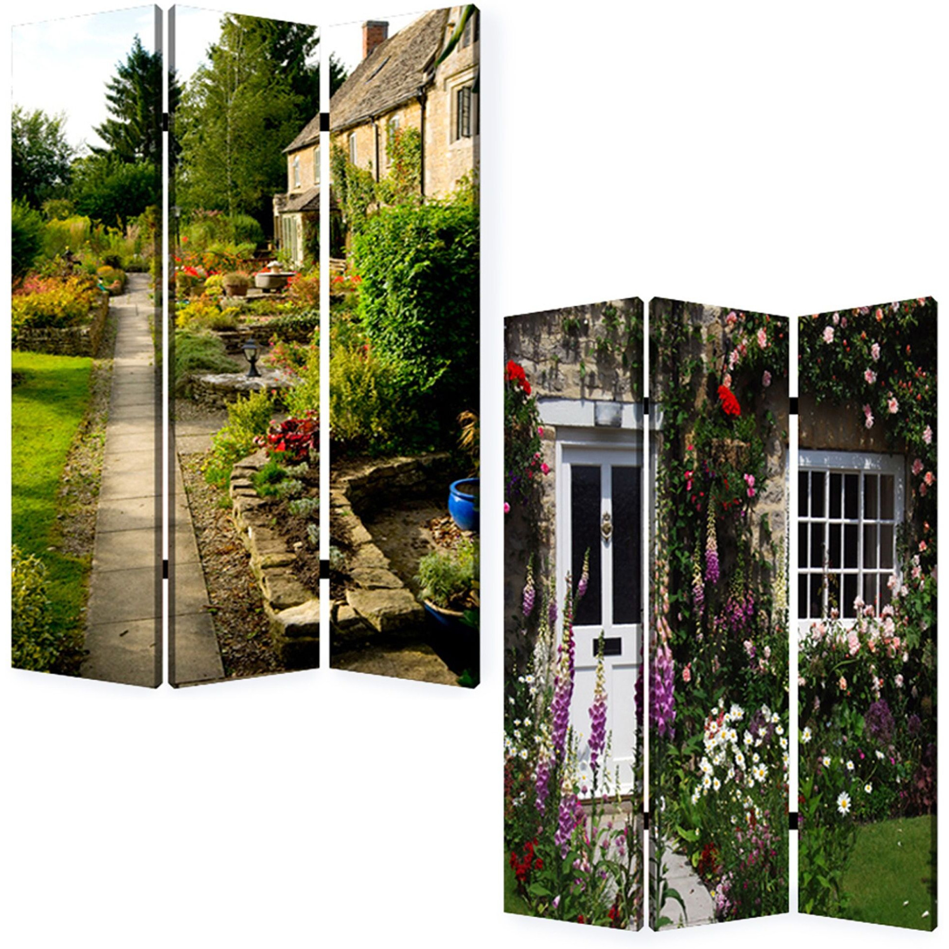 1"" X 48"" X 72"" Multi Color Wood Canvas English Garden  Screen