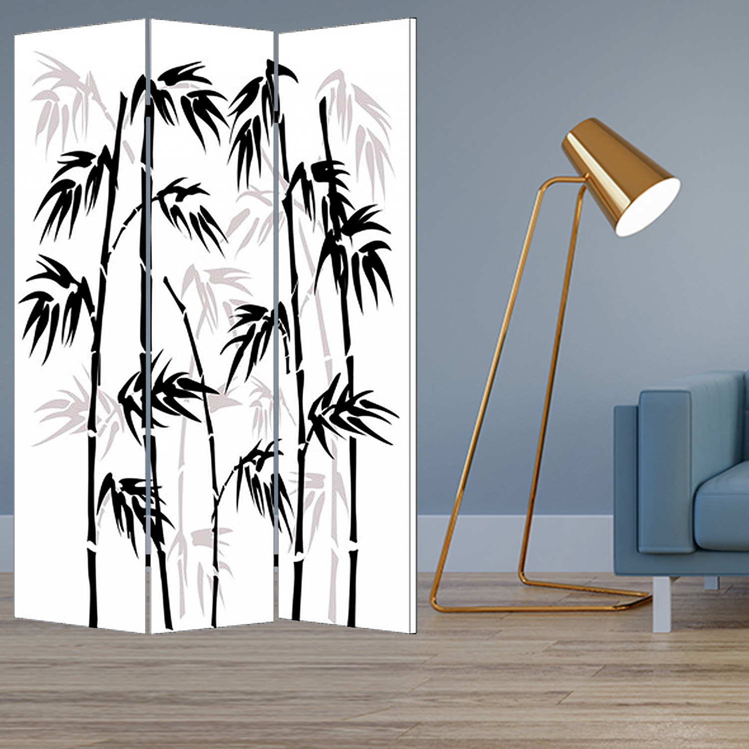 1 X 48 X 72 Multi Color Wood Canvas Bamboo Leaf  Screen