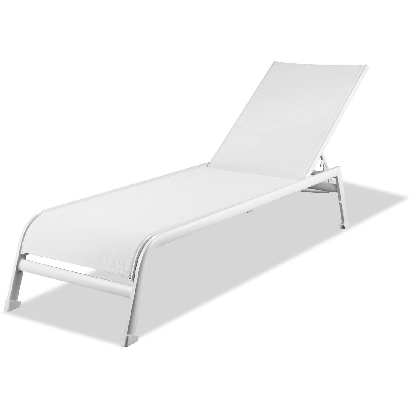 Sunset Indoor / Outdoor Chaise Lounge White Aluminum Base  Powder-Coating Finish  White Textiline Sling With Reinforcement Slats  Without Wheels