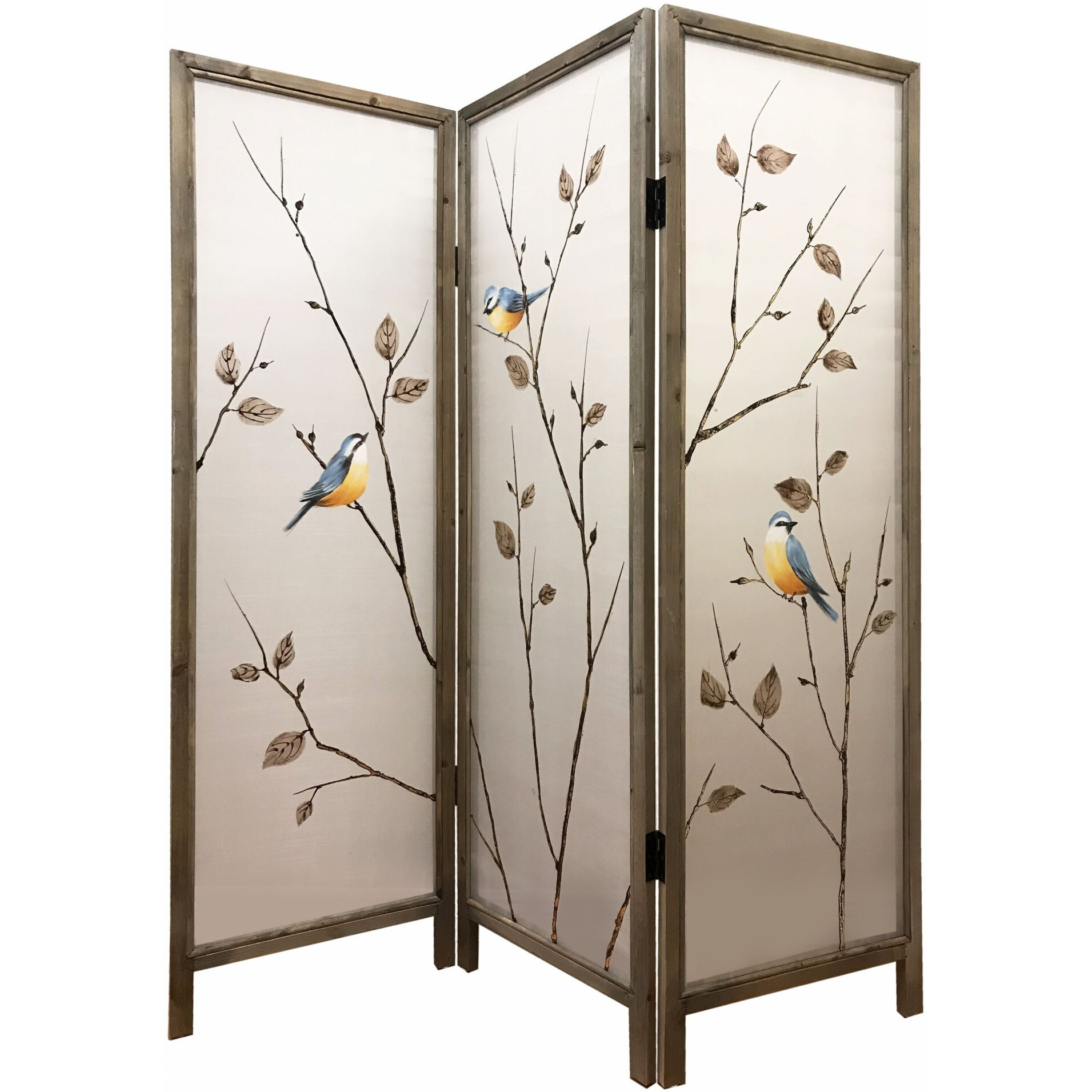 60 X 1 X 63 Brown Fabric And Wood  3 Panel Screen