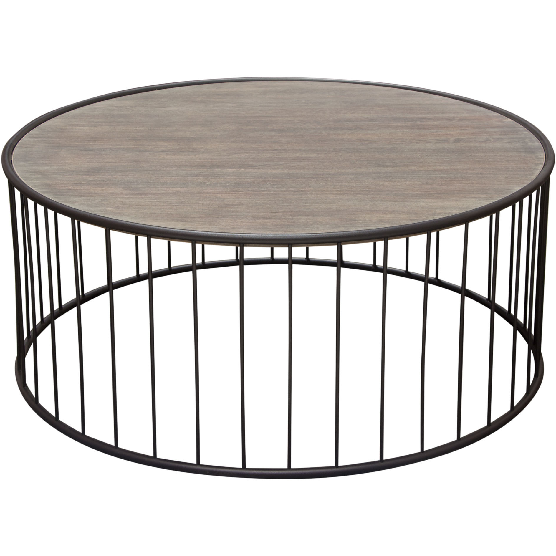 Gibson 38"" Round Cocktail Table With Grey Oak Finished Top And Metal Base By Diamond Sofa