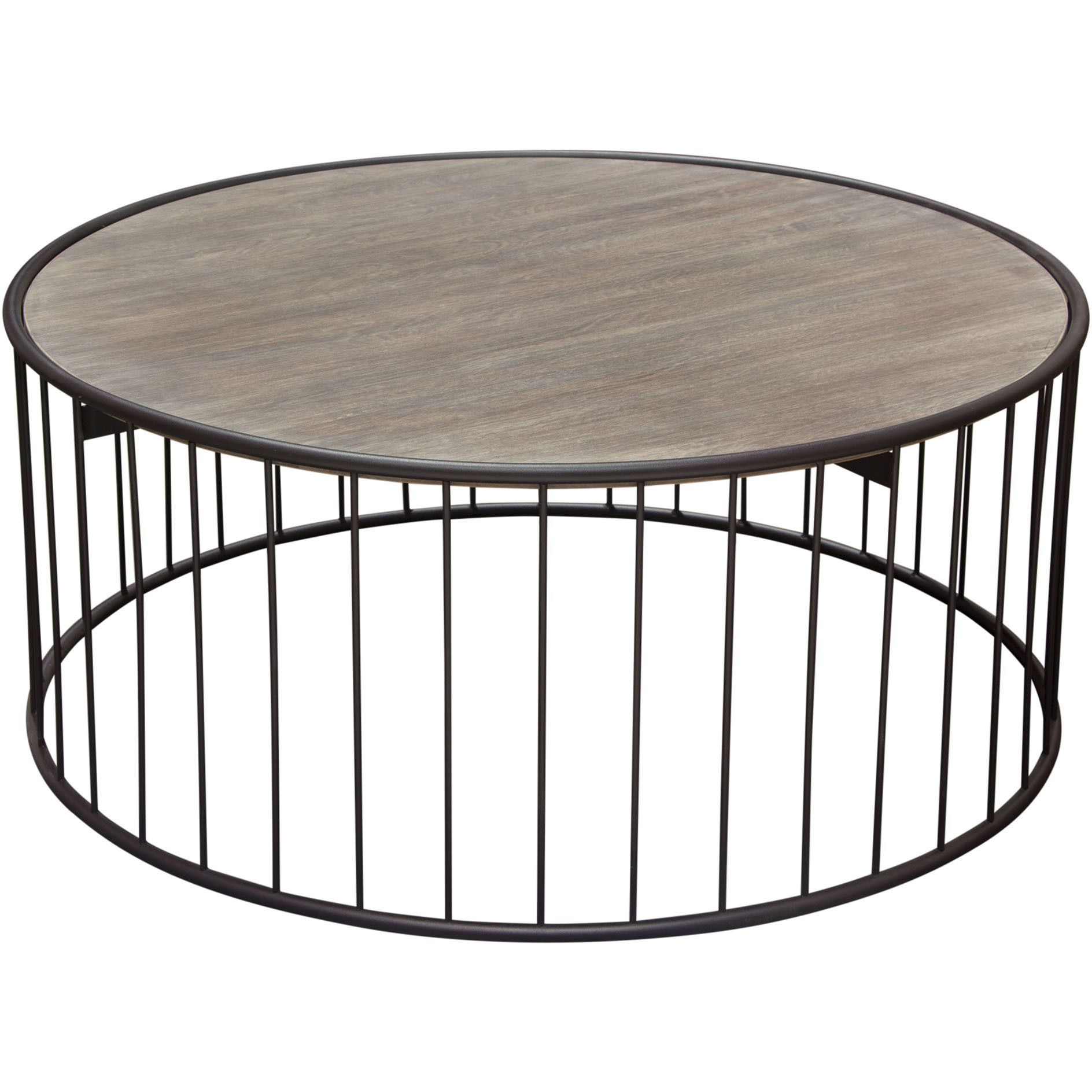 Gibson 38"" Round Cocktail Table With Grey Oak Finished Top And Metal Base By Diamond Sofa