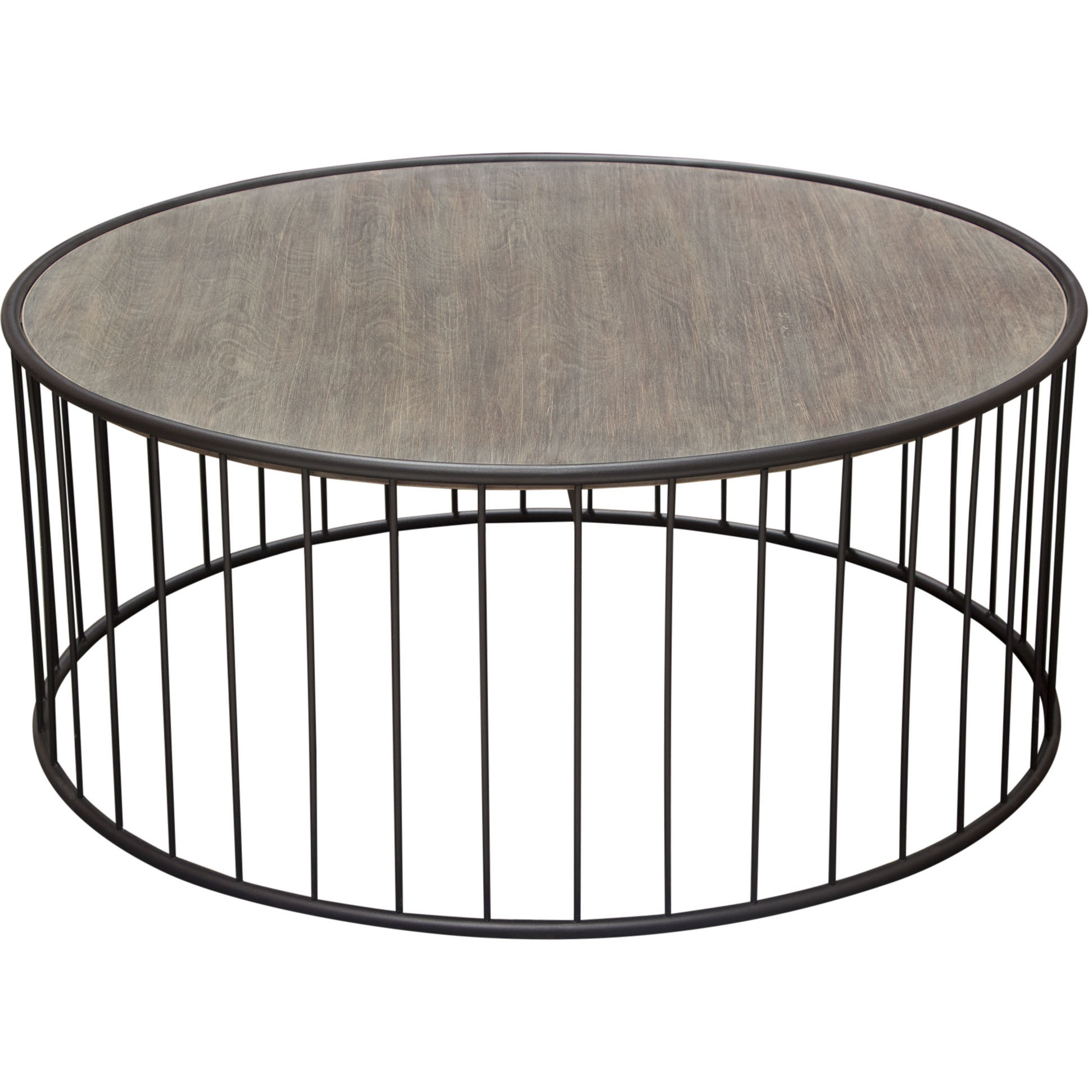 Gibson 38"" Round Cocktail Table With Grey Oak Finished Top And Metal Base By Diamond Sofa