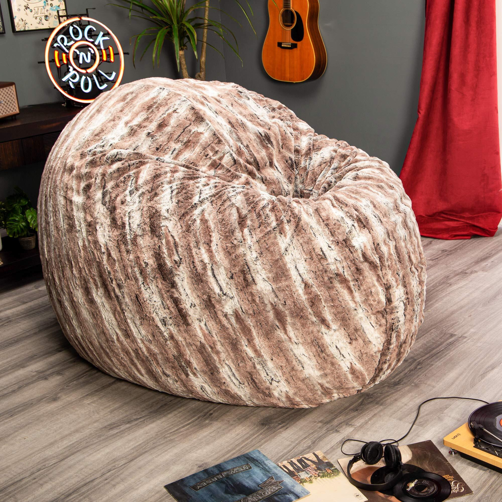 Jaxx 6 Foot Cocoon - Large Bean Bag Chair For Adults  Premium Luxe Faux Fur - Mountain Fox