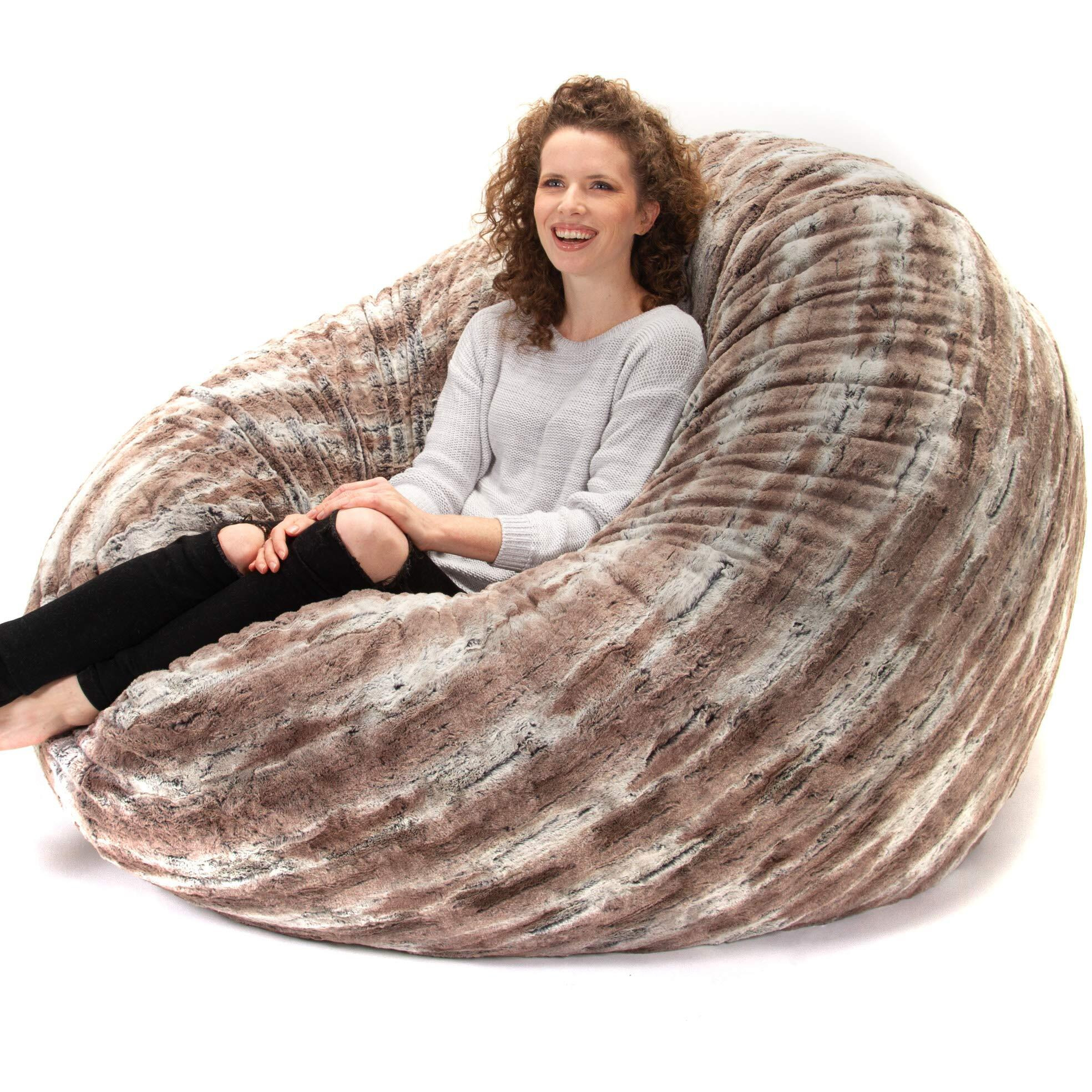 Jaxx 6 Foot Cocoon - Large Bean Bag Chair For Adults  Premium Luxe Faux Fur - Mountain Fox