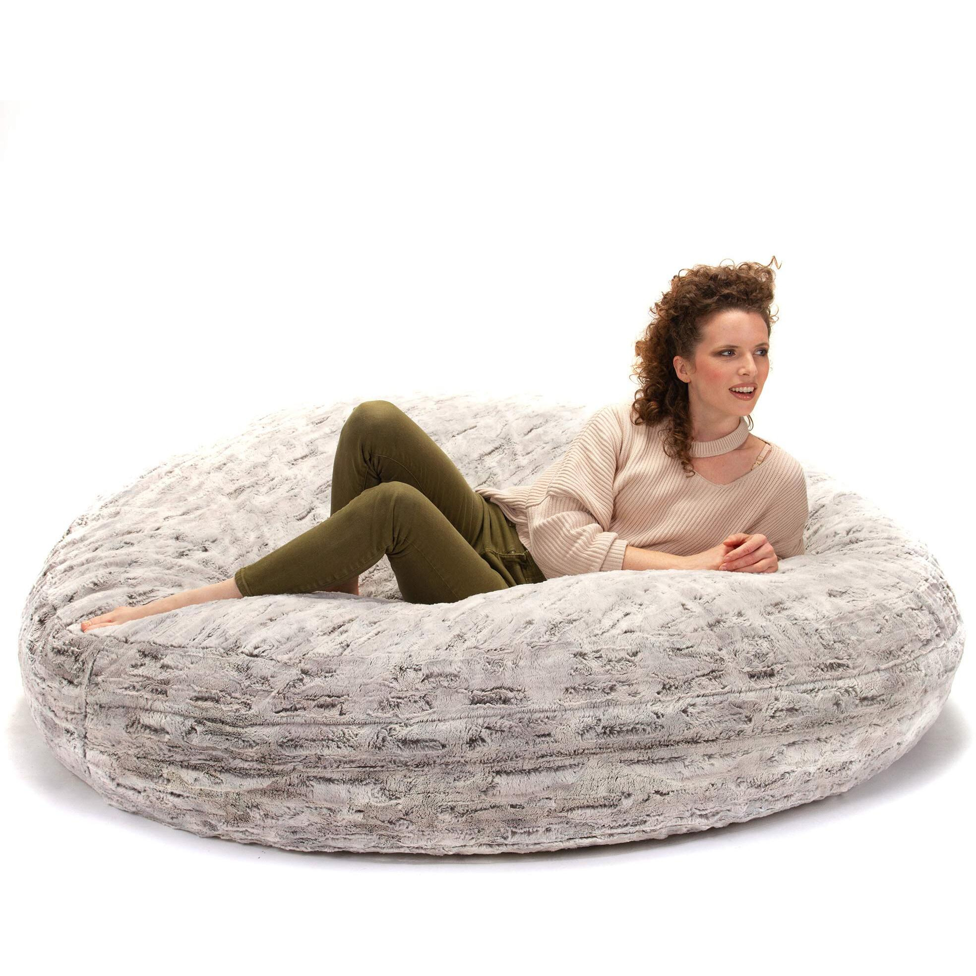 Jaxx 6 Foot Cocoon - Large Bean Bag Chair For Adults  Premium Luxe Faux Fur - Silver Fox